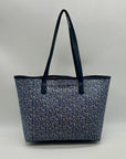 Michael Kors Navy Blue Floral Print Coated Canvas Tote