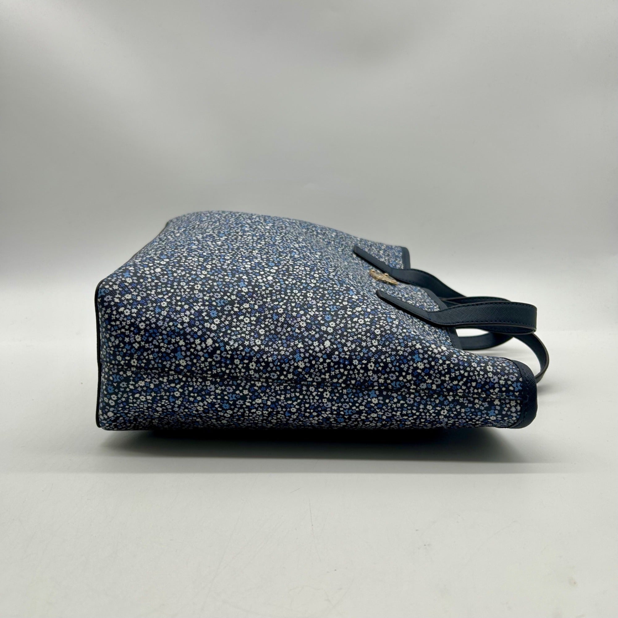 Michael Kors Navy Blue Floral Print Coated Canvas Tote
