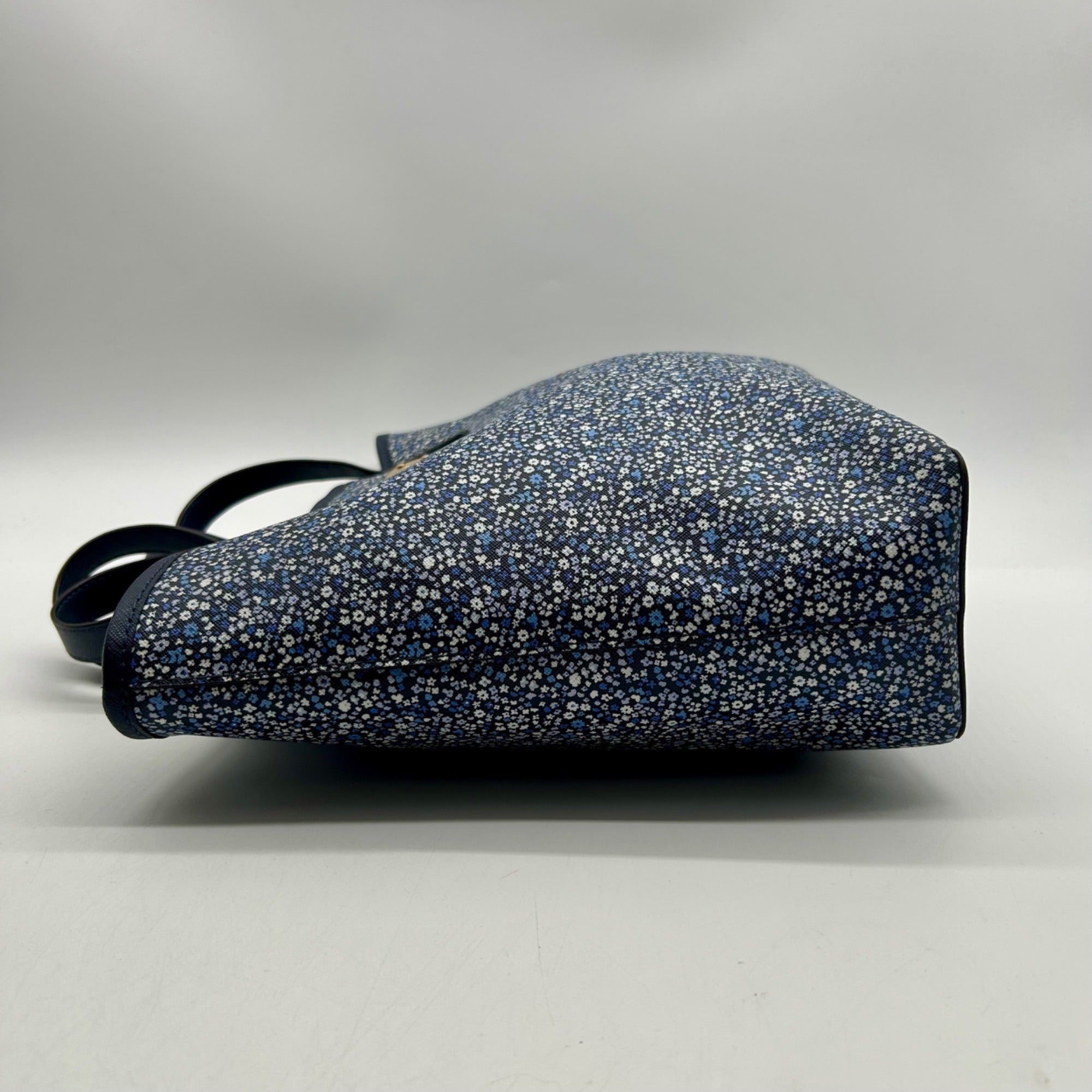 Michael Kors Navy Blue Floral Print Coated Canvas Tote