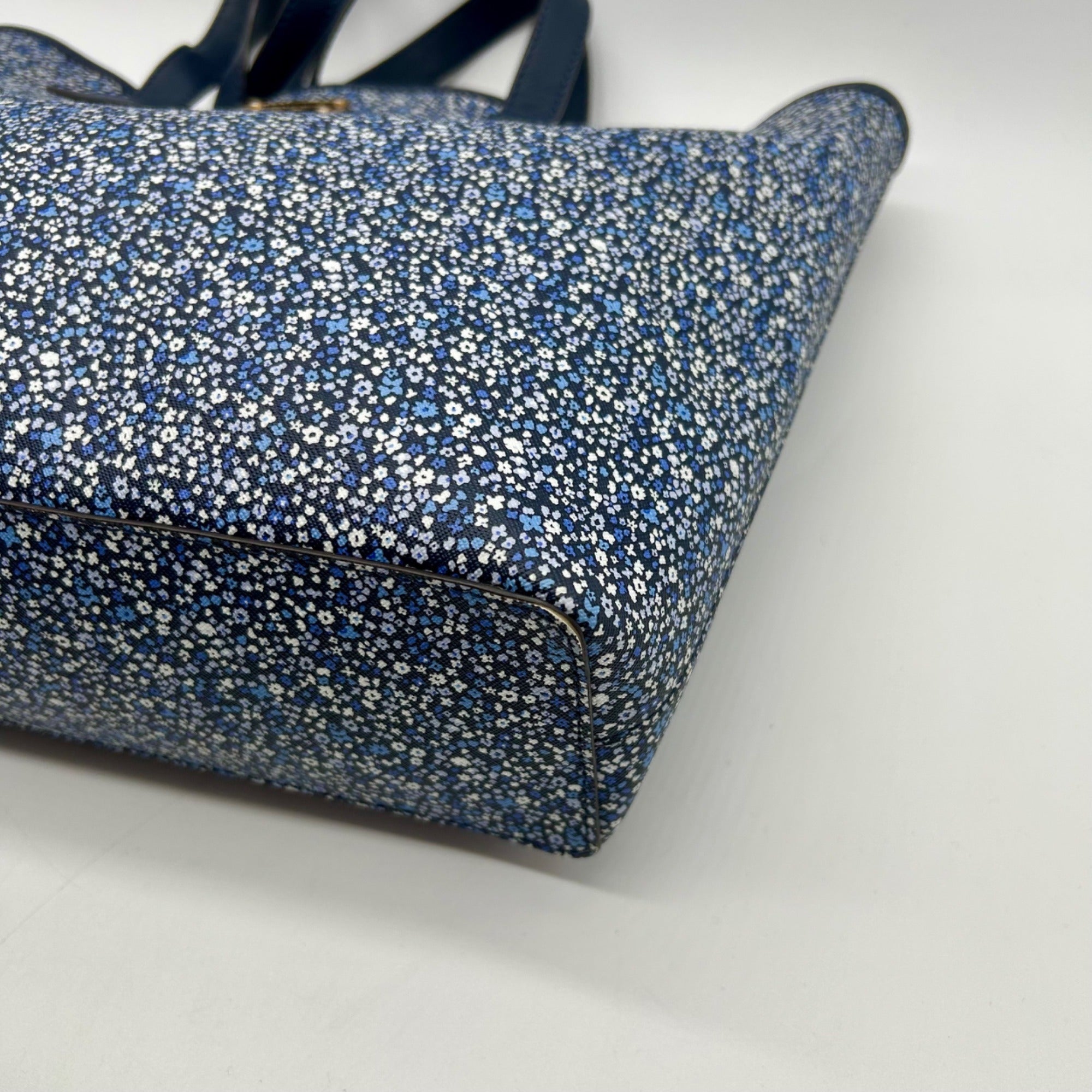 Michael Kors Navy Blue Floral Print Coated Canvas Tote