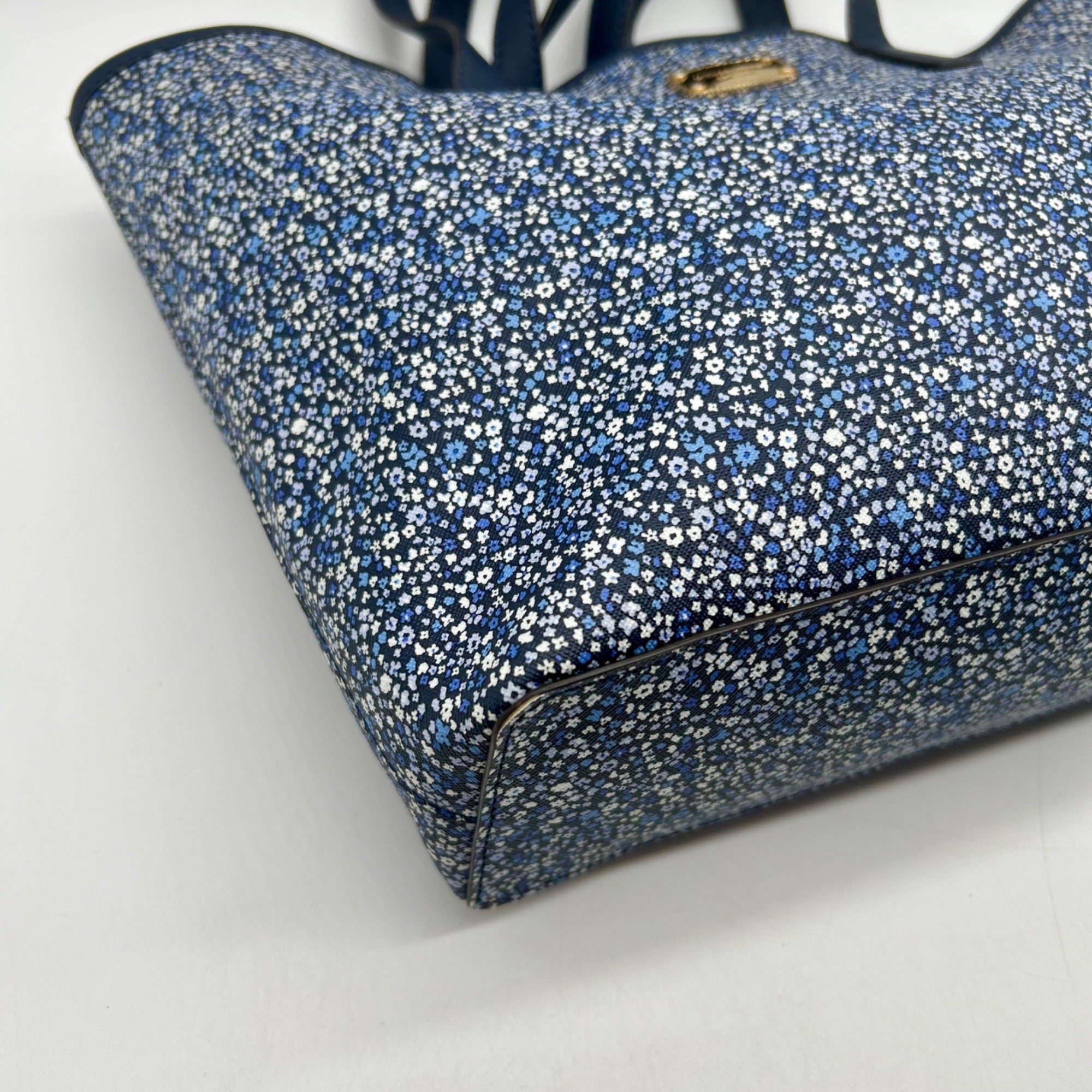 Michael Kors Navy Blue Floral Print Coated Canvas Tote