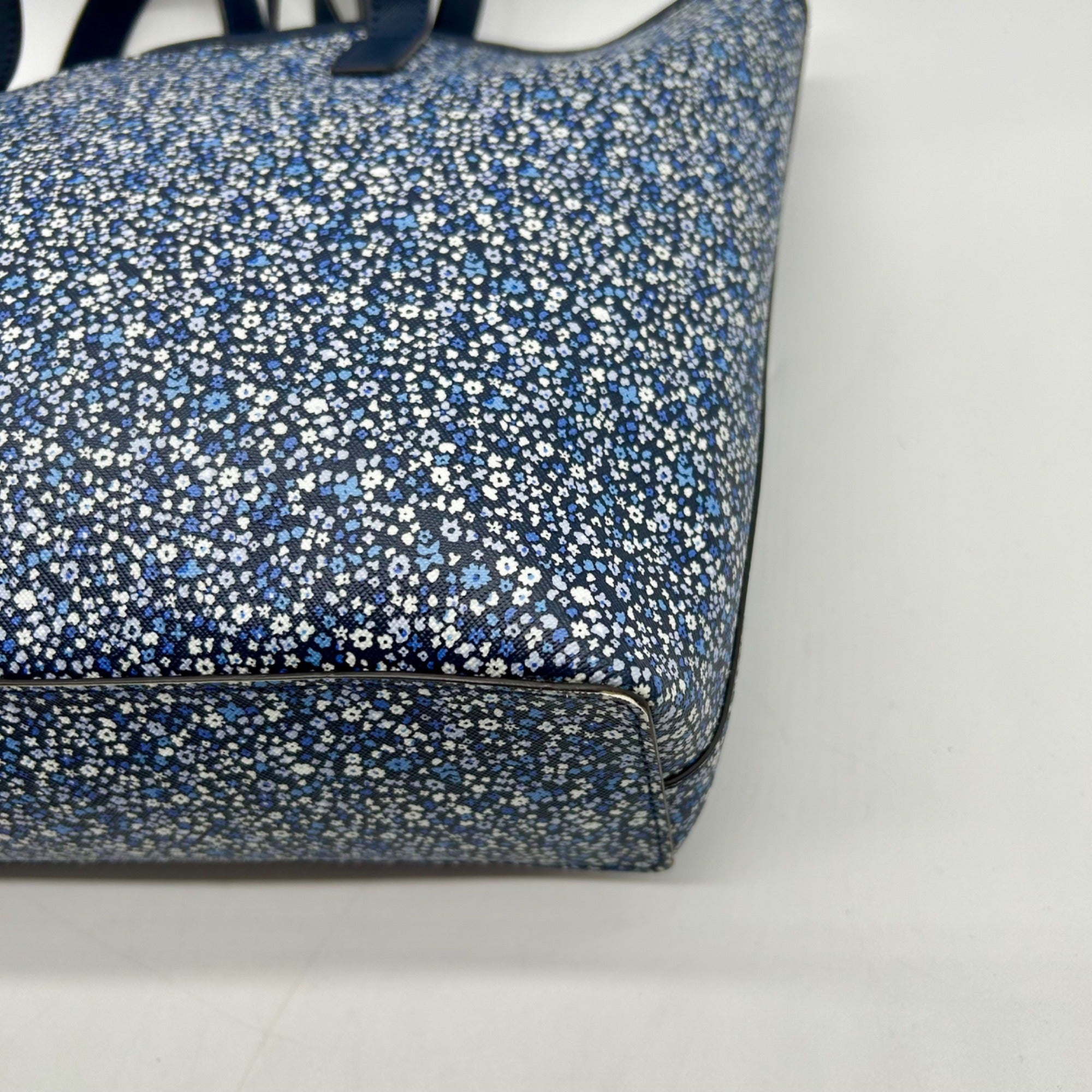 Michael Kors Navy Blue Floral Print Coated Canvas Tote