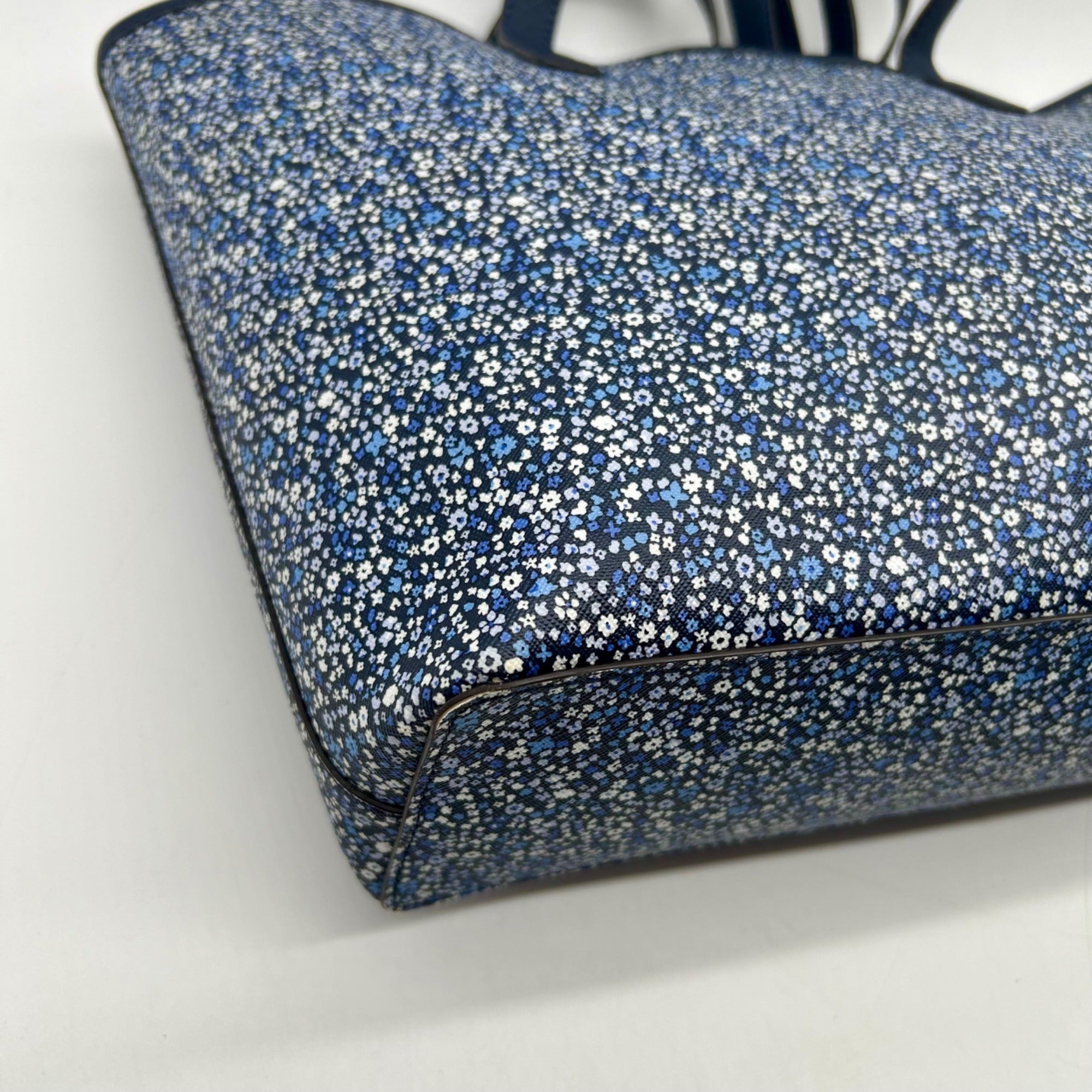 Michael Kors Navy Blue Floral Print Coated Canvas Tote