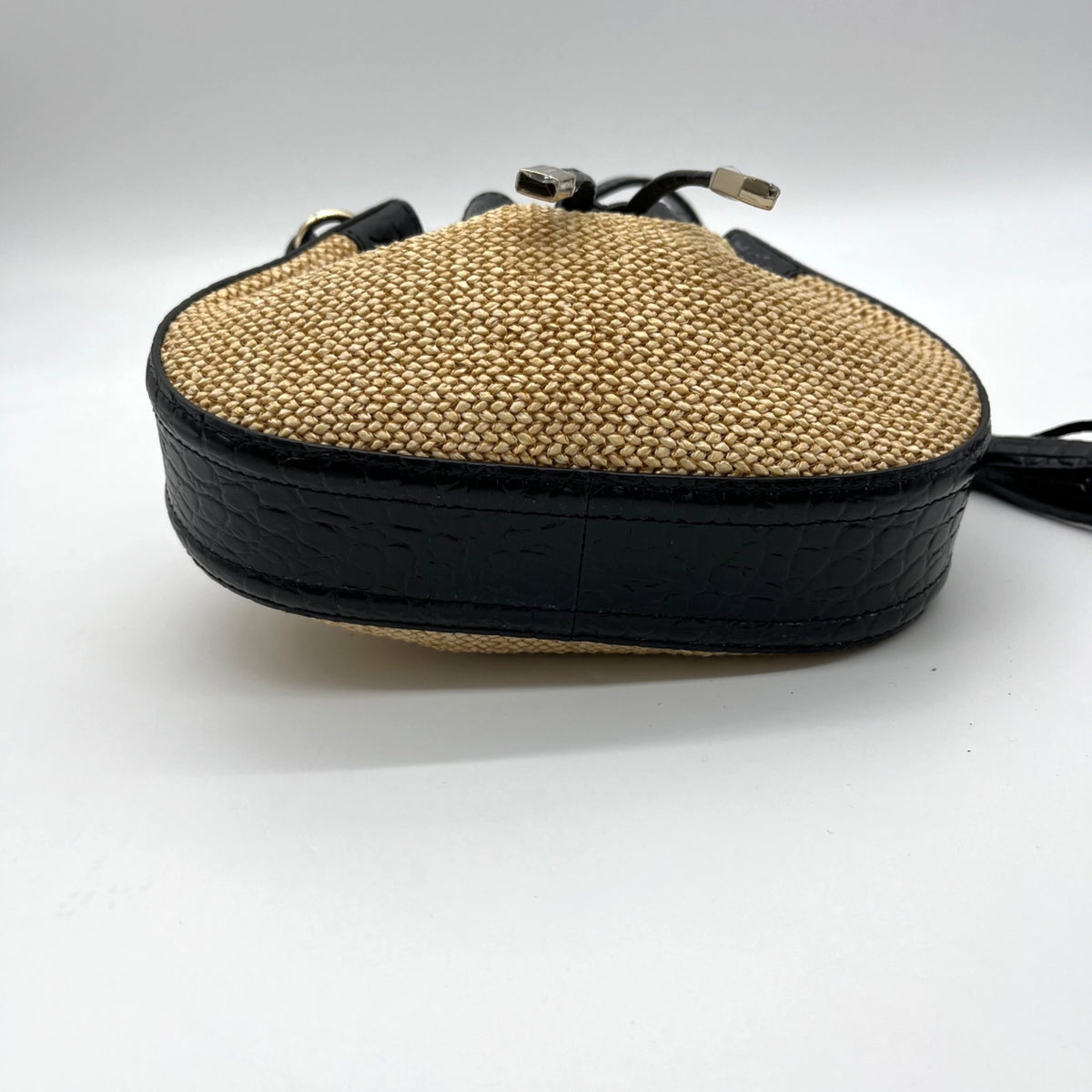 Brahmin Eliana Folsom Tan Mini Raffia Drawstring Crossbody Bag