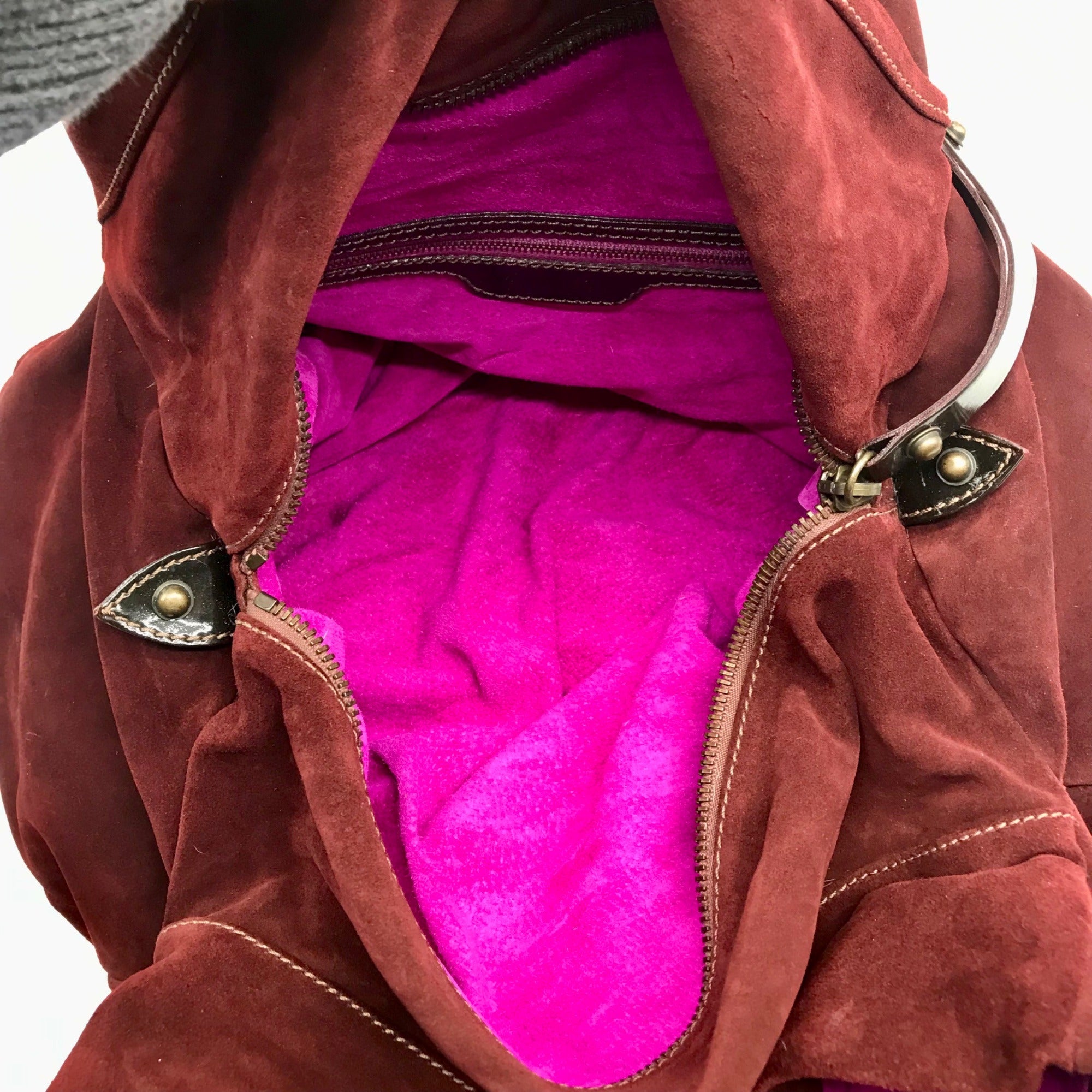 Kale Dark Red Suede Leather Large Shoulder Bag