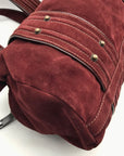 Kale Dark Red Suede Leather Large Shoulder Bag