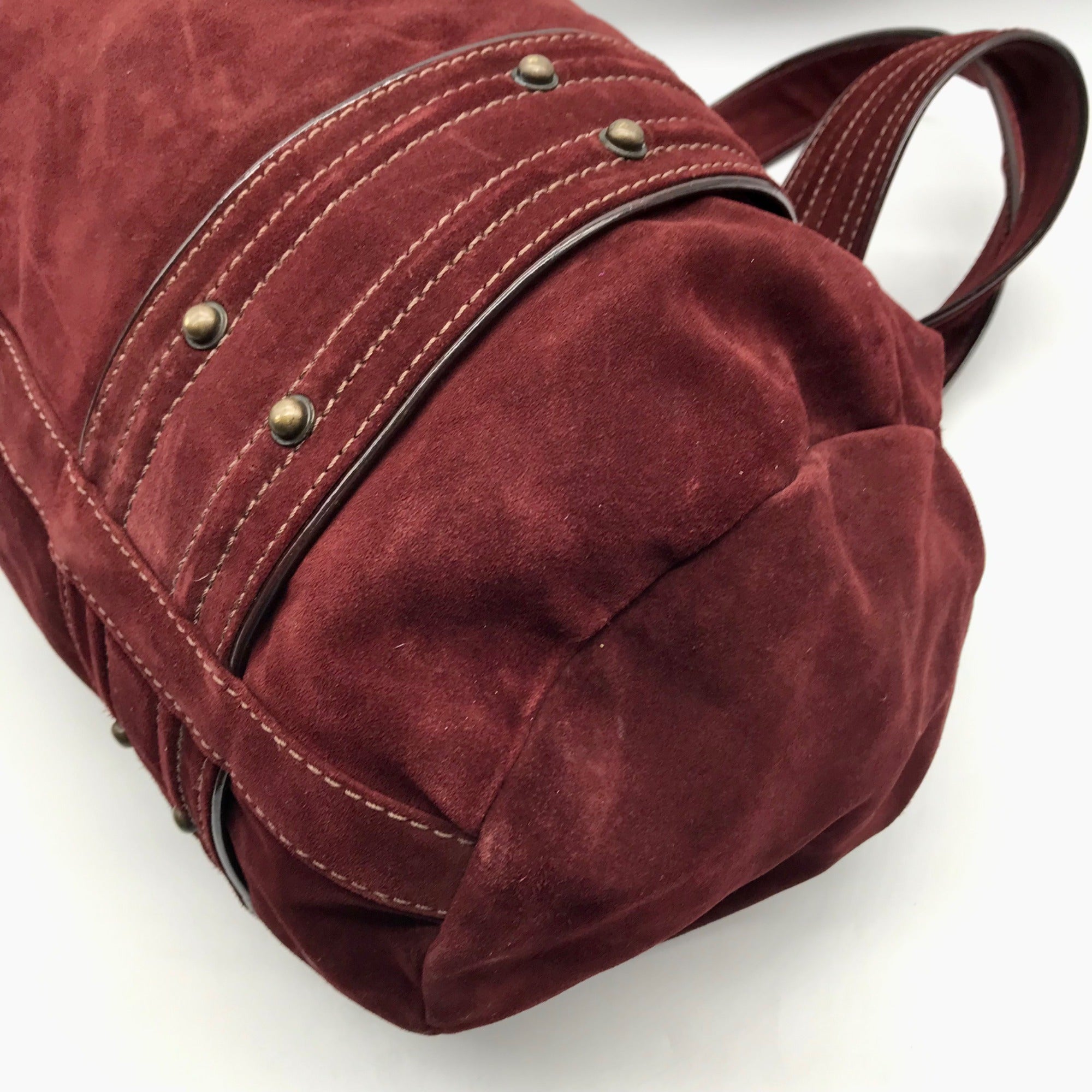 Kale Dark Red Suede Leather Large Shoulder Bag