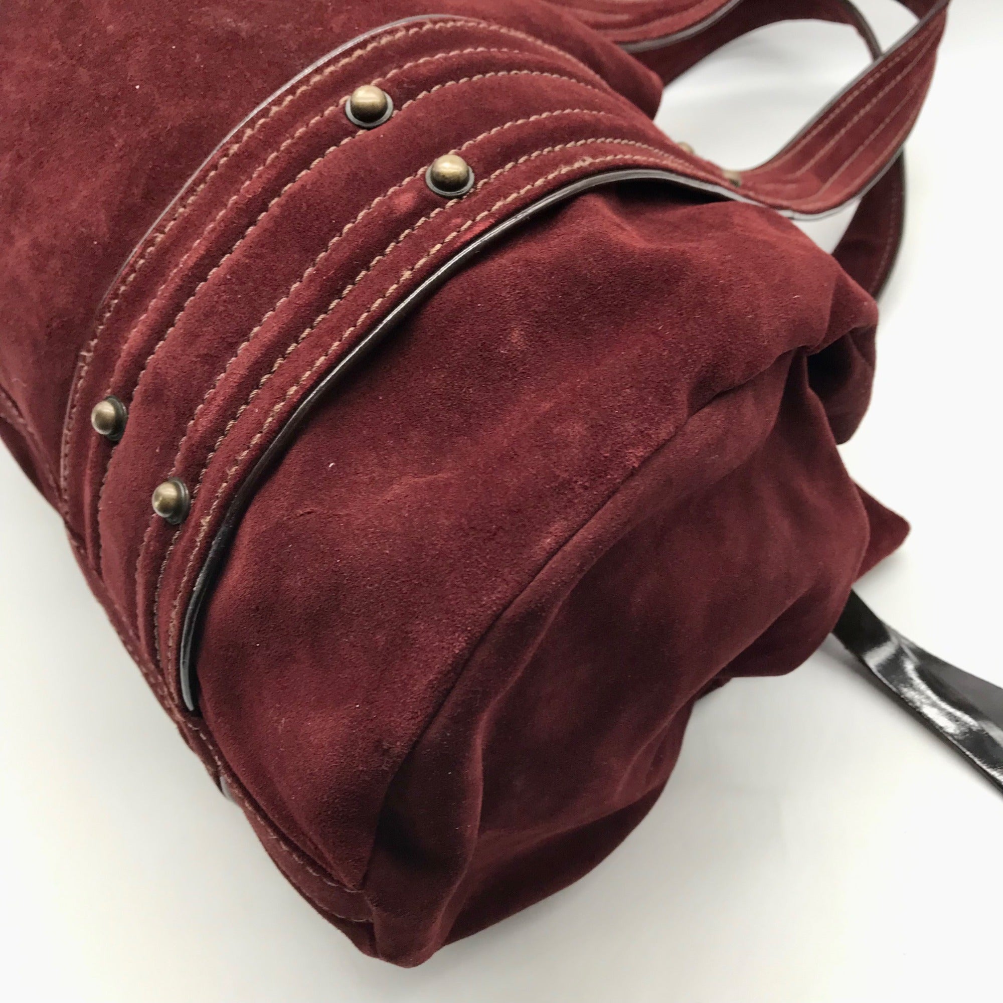 Kale Dark Red Suede Leather Large Shoulder Bag
