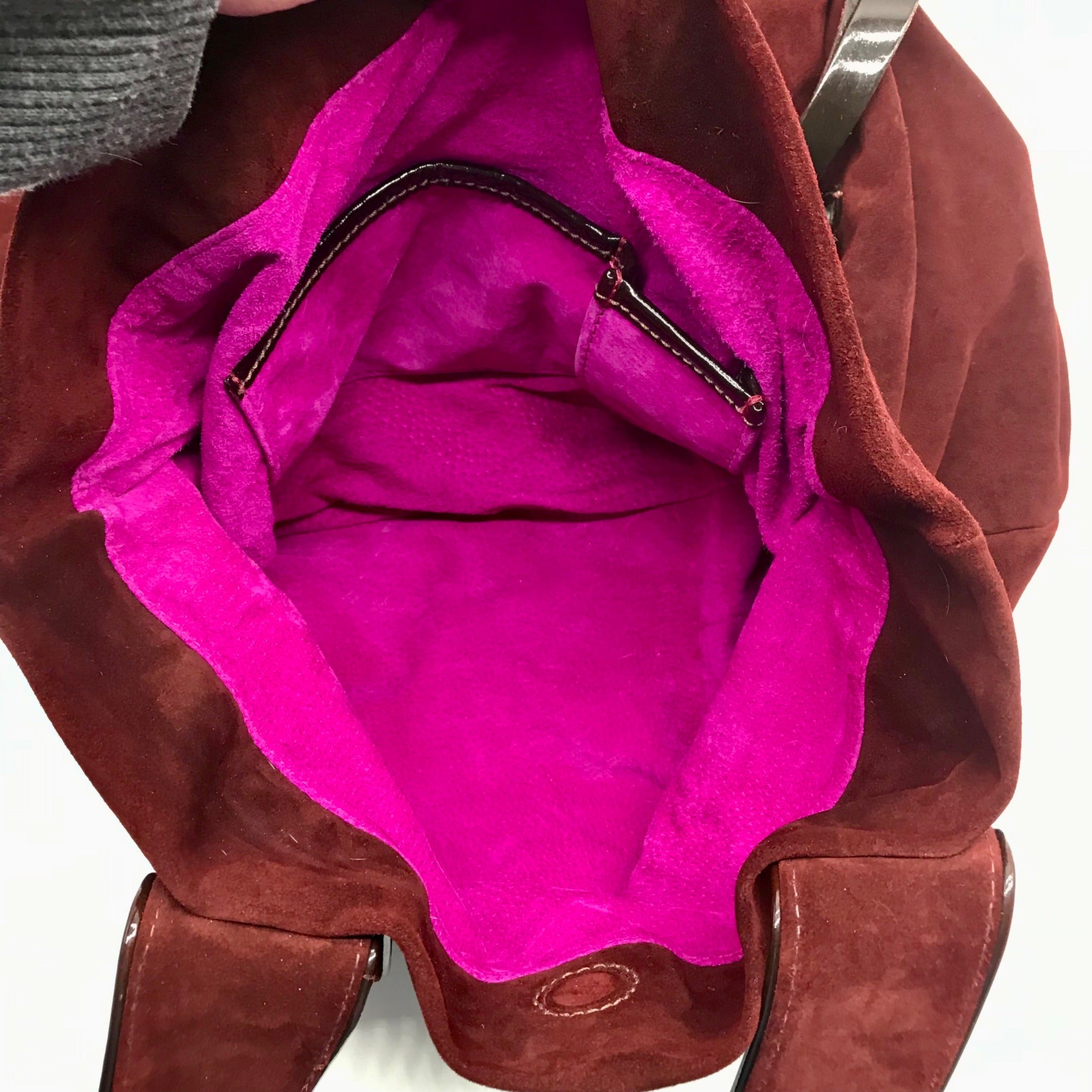 Kale Dark Red Suede Leather Large Shoulder Bag