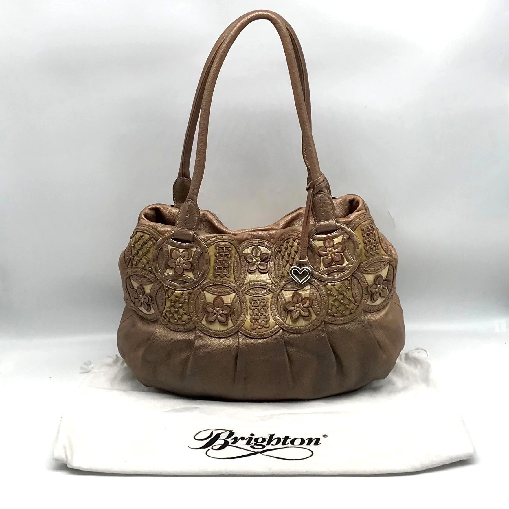 Brighton Metallic Bronze Nala Leather Embroidered Shoulder Bag