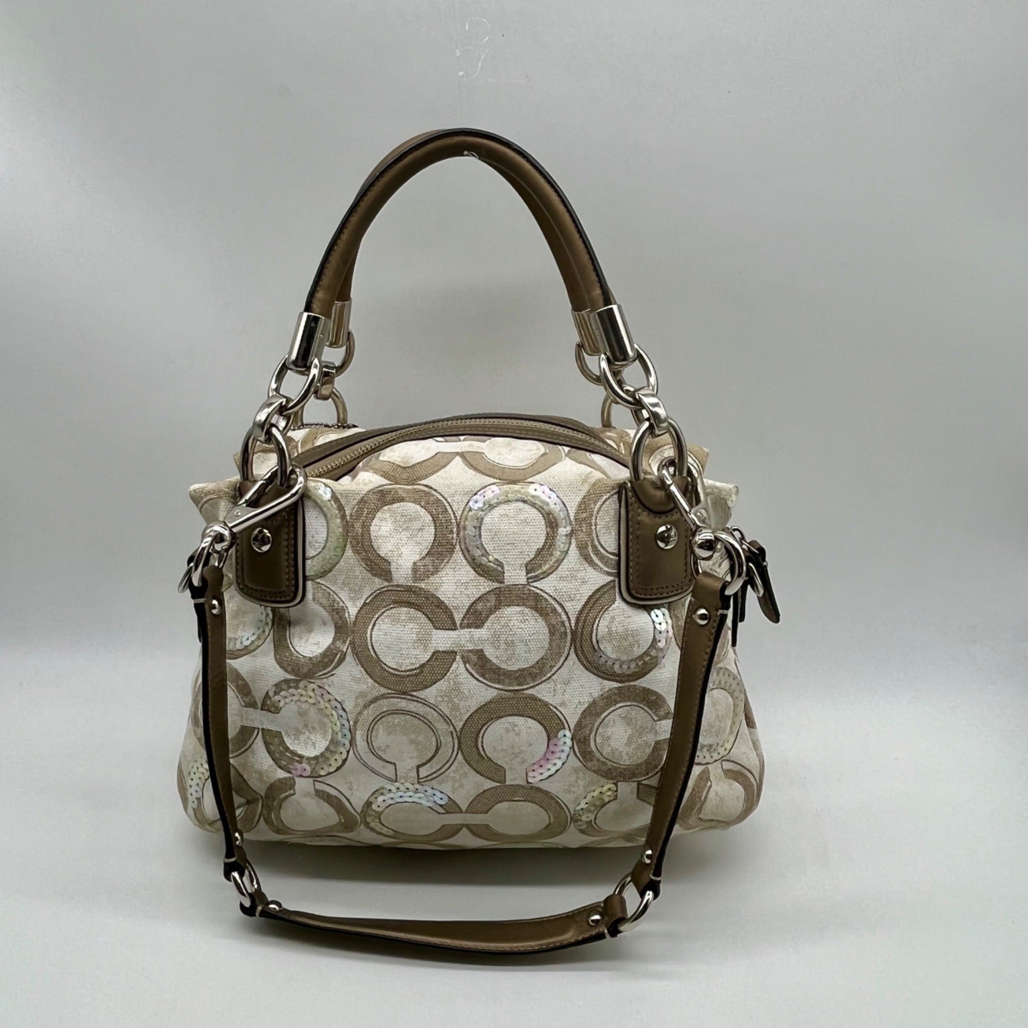 Coach Beige Kristin Op Art Sequin Shoulder Bag 16777