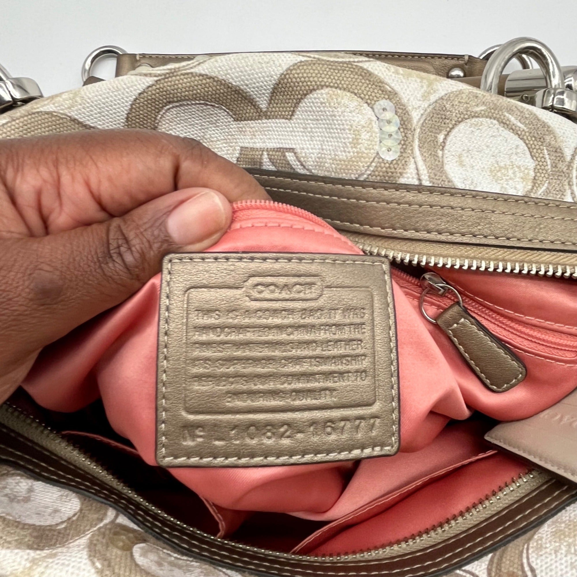 Coach Beige Kristin Op Art Sequin Shoulder Bag 16777