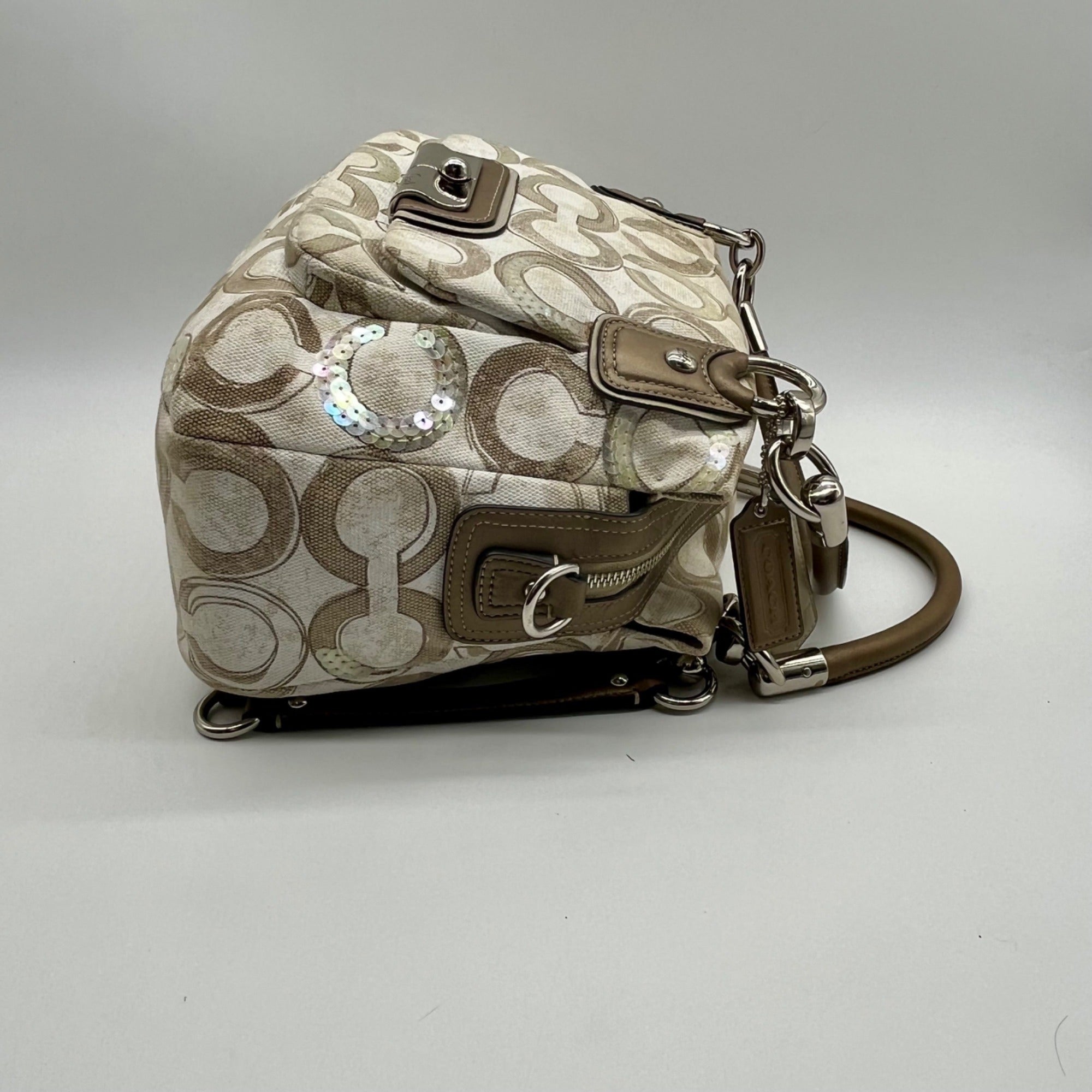 Coach Beige Kristin Op Art Sequin Shoulder Bag 16777