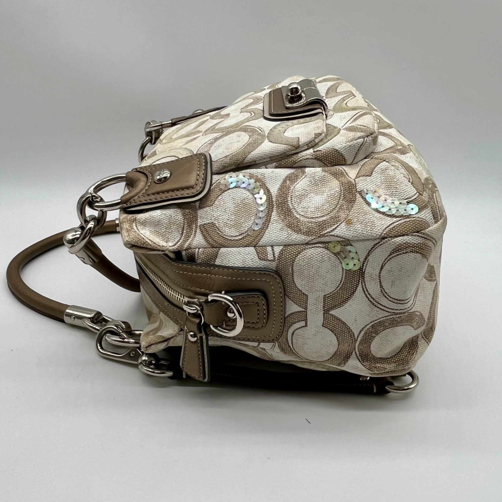 Coach Beige Kristin Op Art Sequin Shoulder Bag 16777