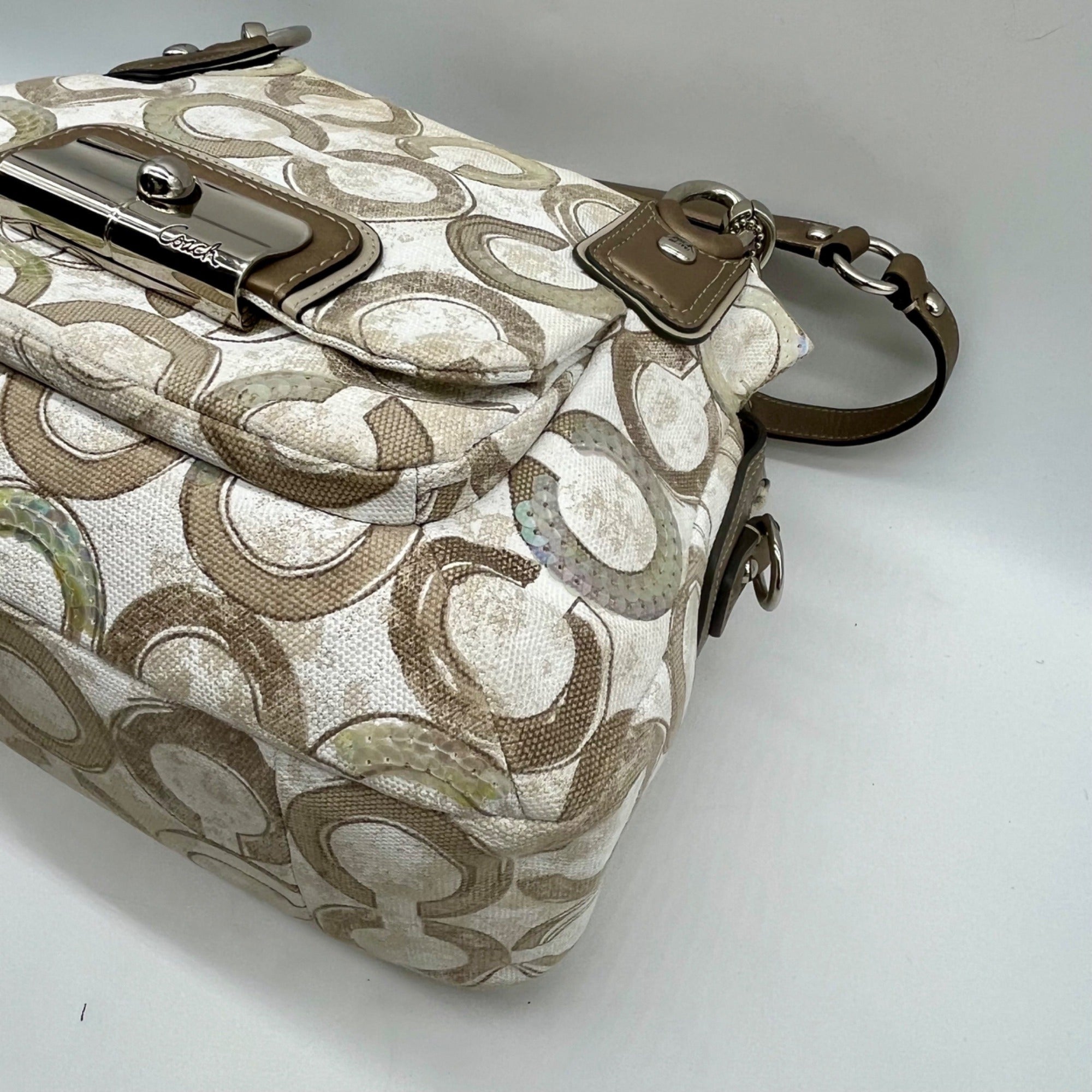 Coach Beige Kristin Op Art Sequin Shoulder Bag 16777