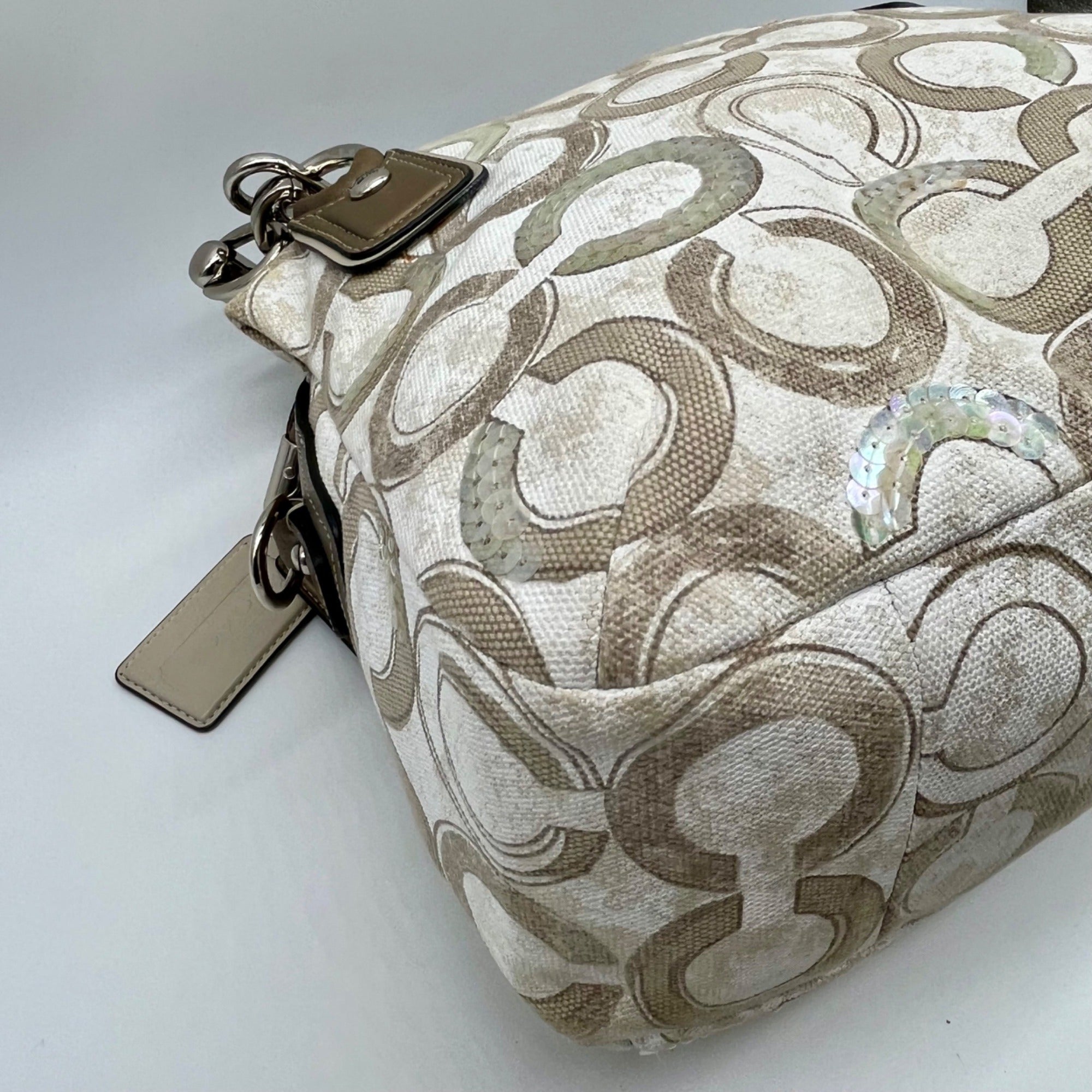 Coach Beige Kristin Op Art Sequin Shoulder Bag 16777