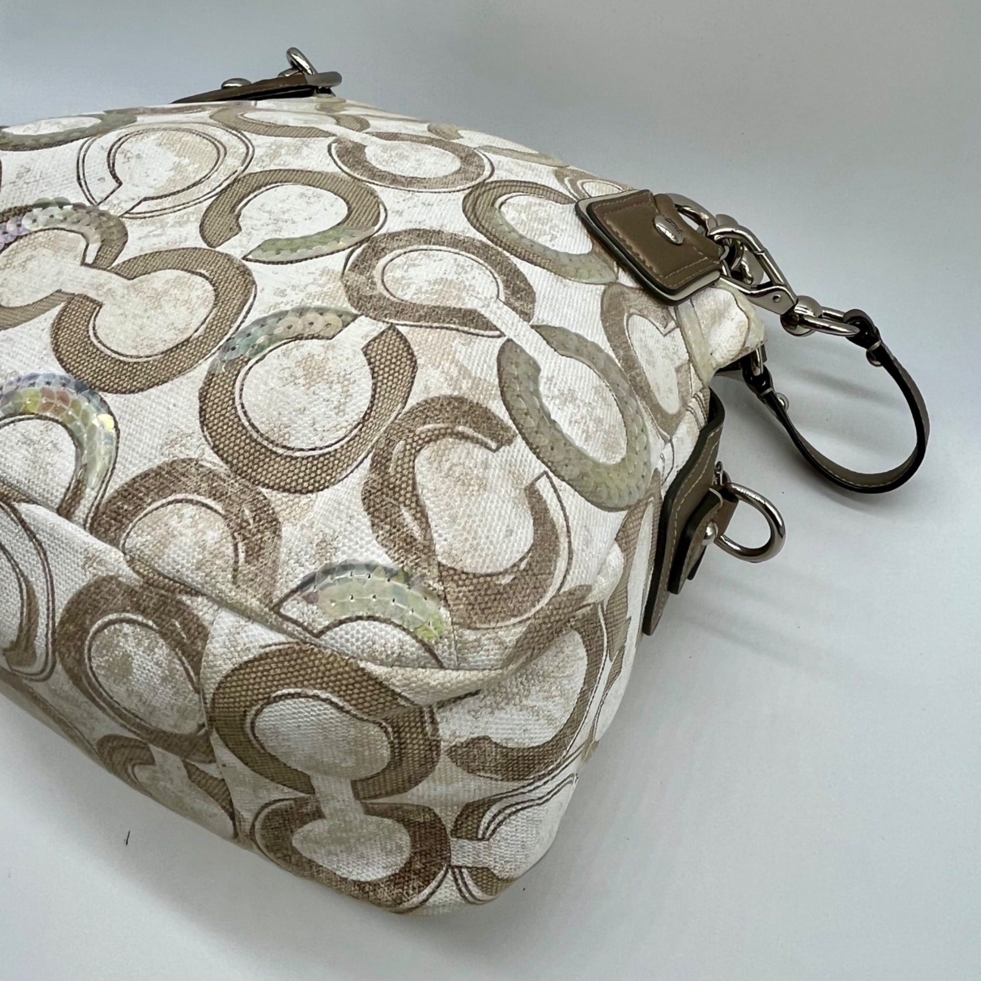 Coach Beige Kristin Op Art Sequin Shoulder Bag 16777