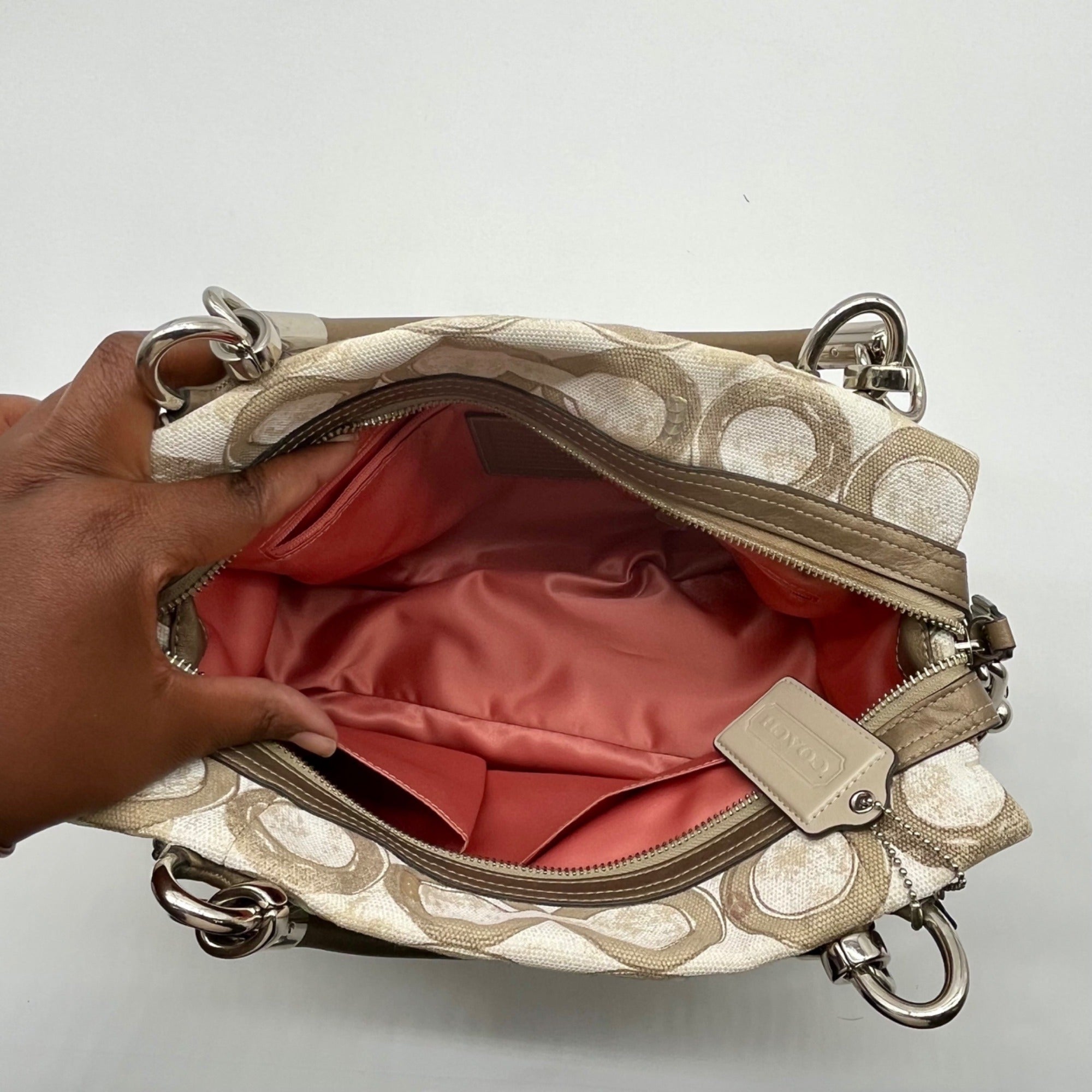 Coach Beige Kristin Op Art Sequin Shoulder Bag 16777
