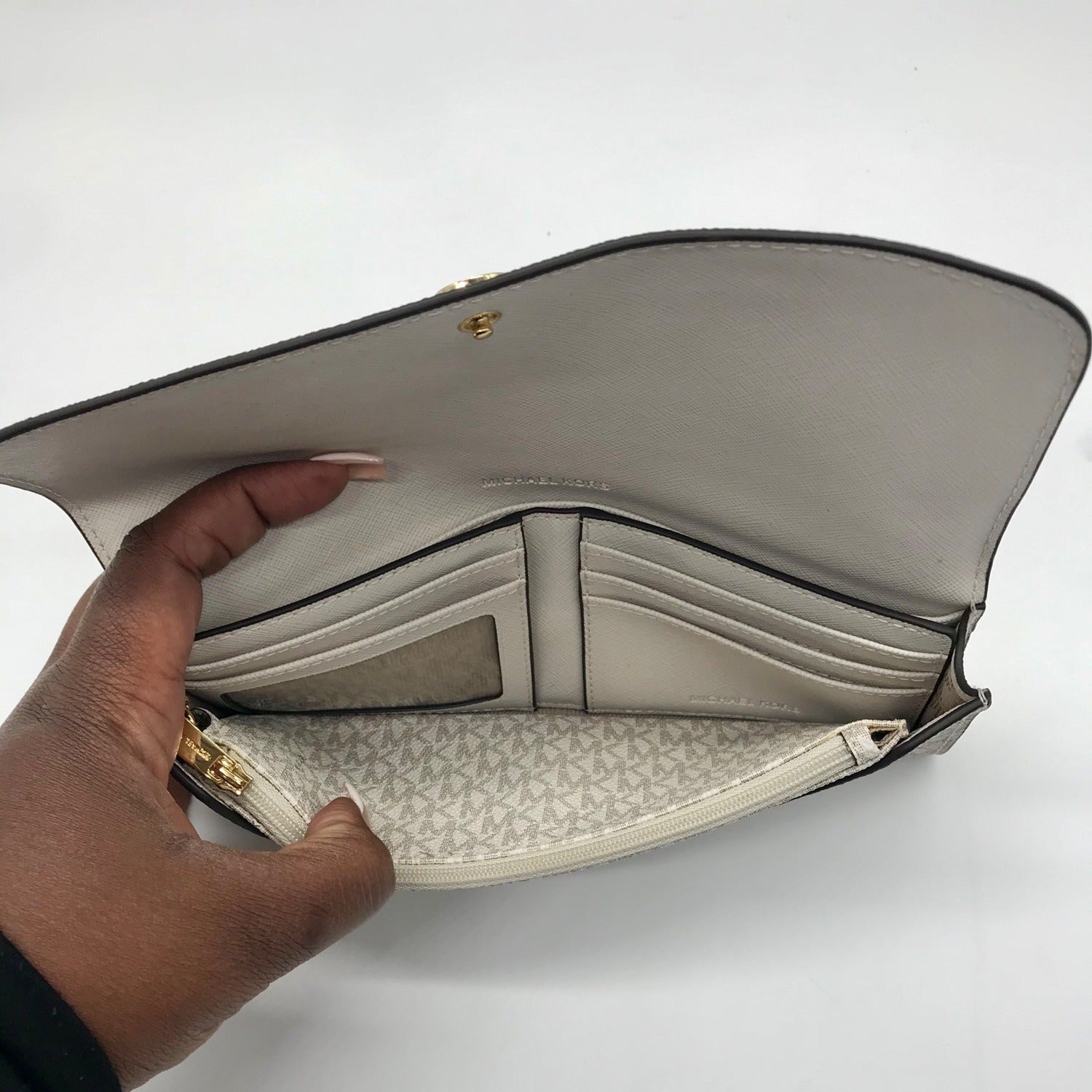 Michael Kors Vanilla Monogram Canvas Juliana Convertible Wallet