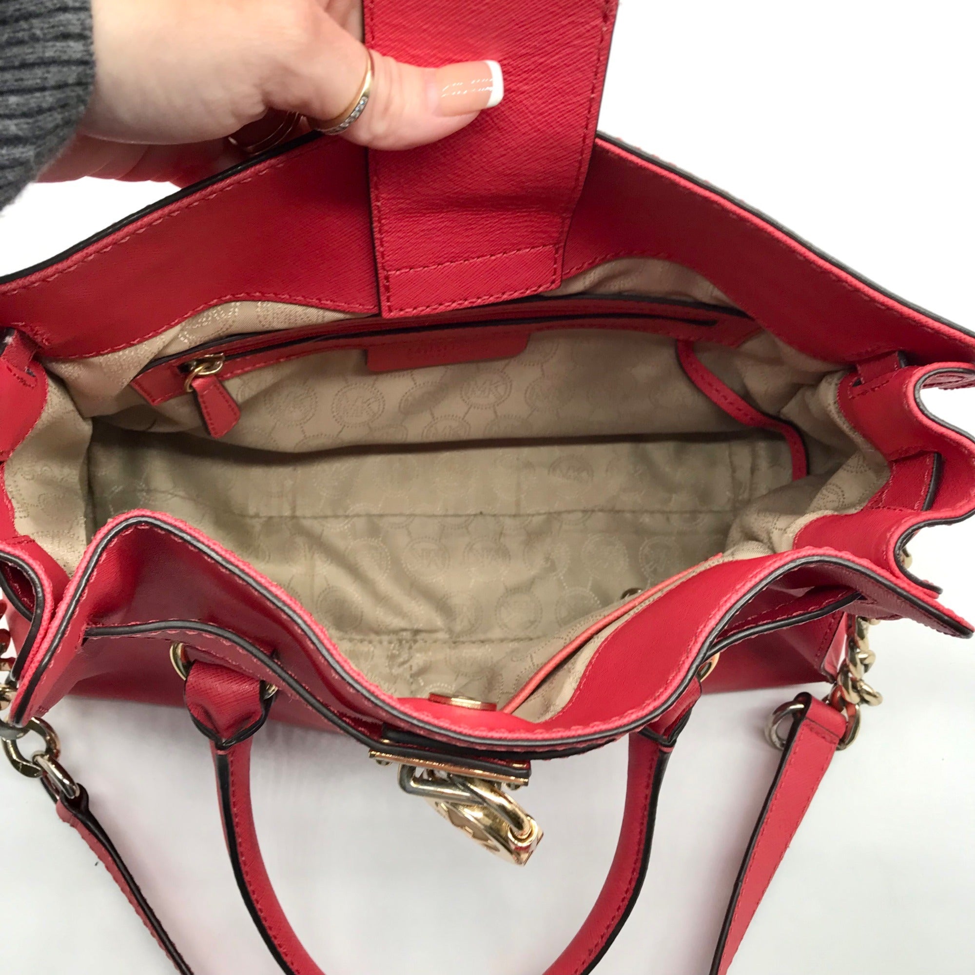 Michael Kors Red Saffiano Leather Hamilton Convertible Satchel