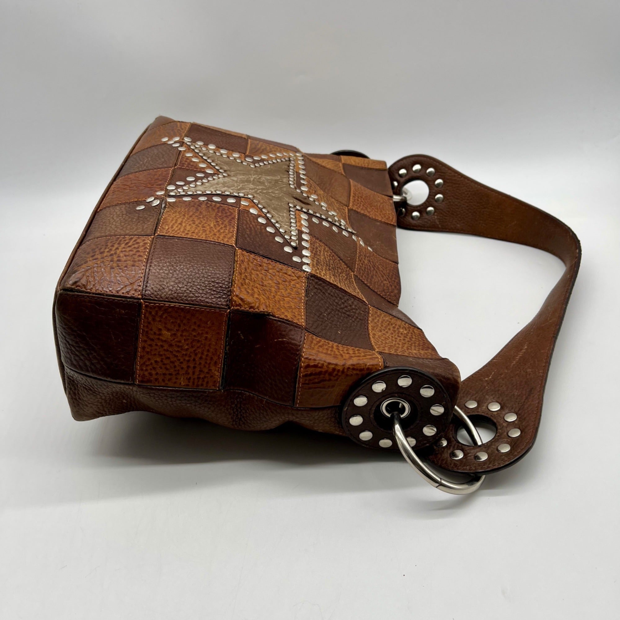 Brown Leather Patchwork Tote Bag