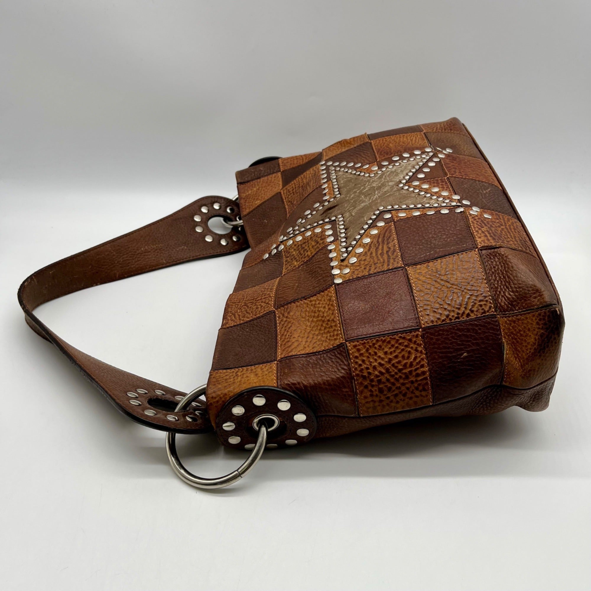 Brown Leather Patchwork Tote Bag