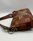 Brown Leather Patchwork Tote Bag