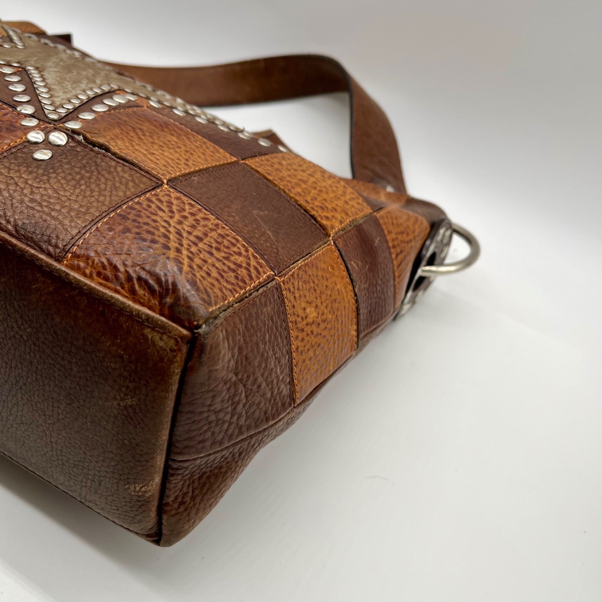 Brown Leather Patchwork Tote Bag