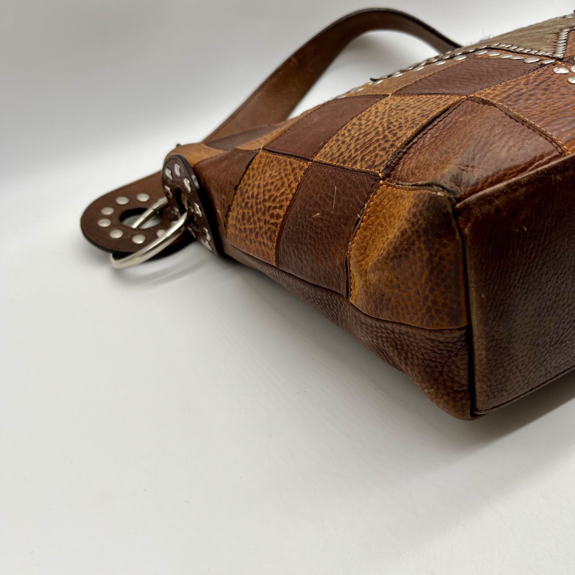 Brown Leather Patchwork Tote Bag