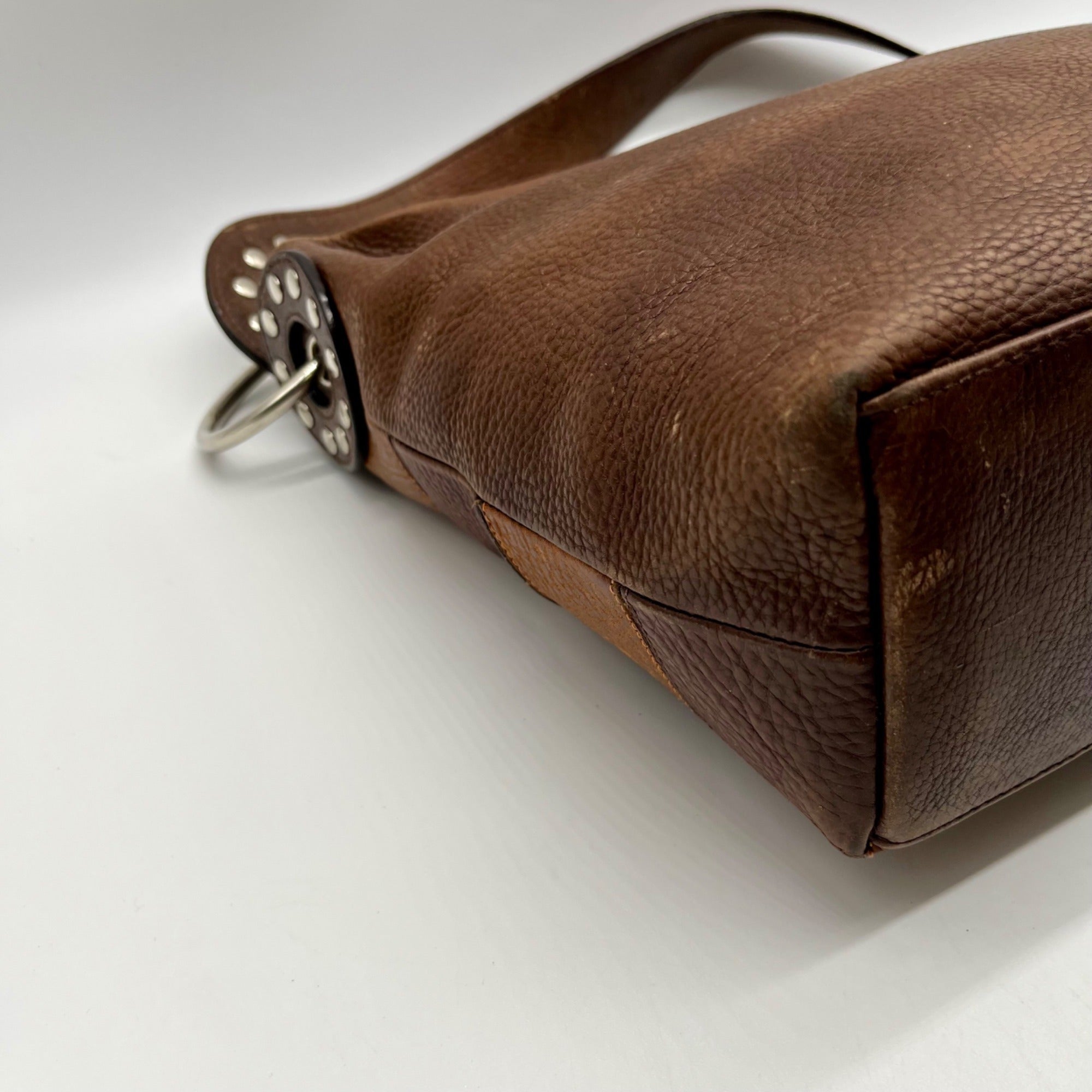 Brown Leather Patchwork Tote Bag