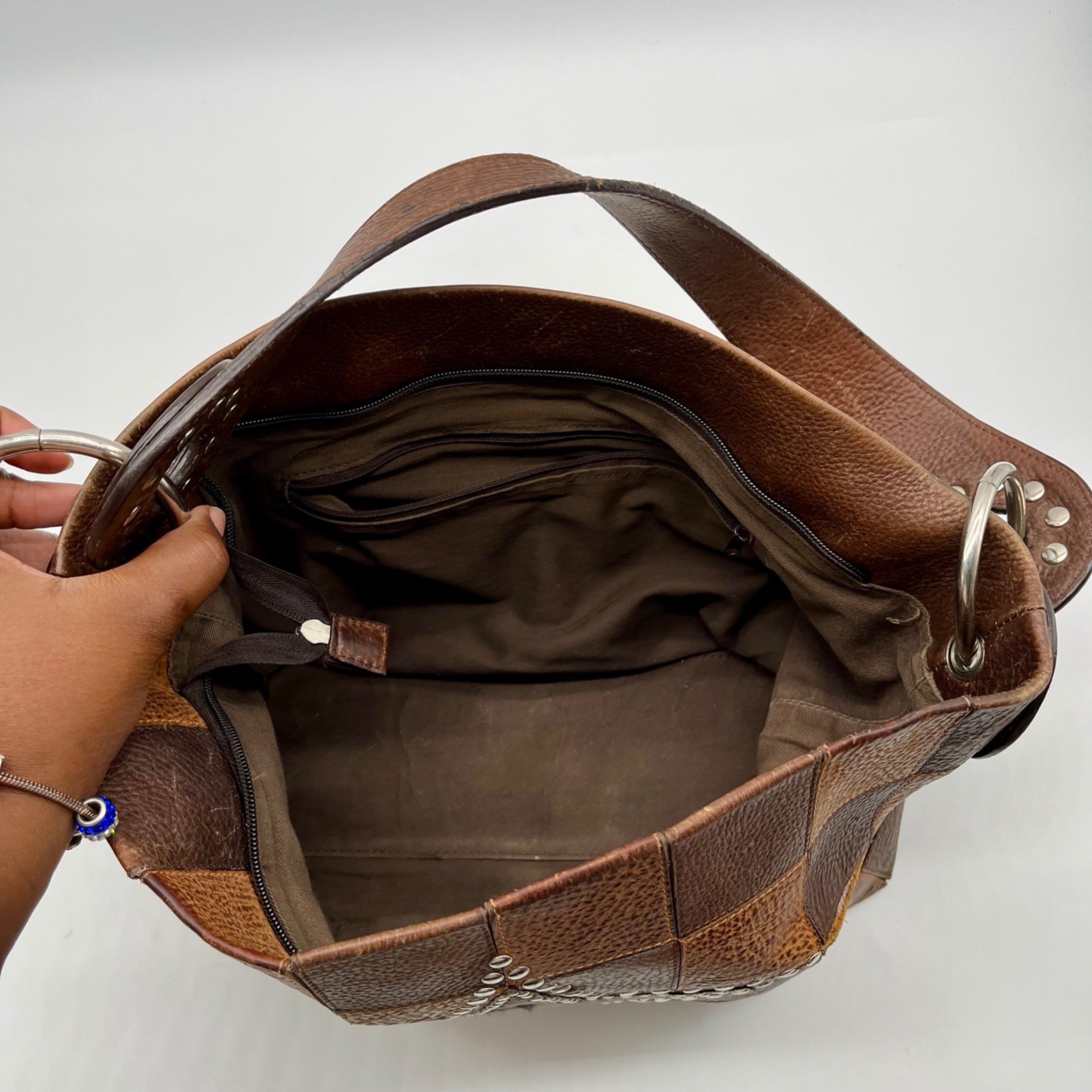 Brown Leather Patchwork Tote Bag