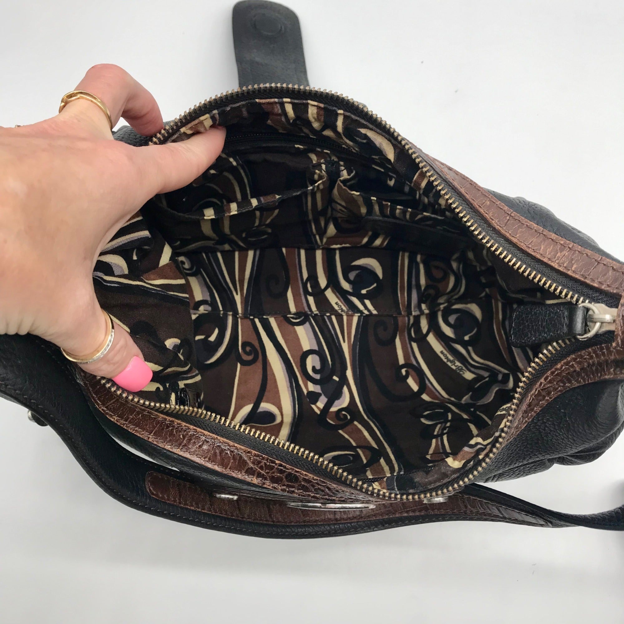 Brighton Black &amp; Brown Leather Vintage Shoulder Bag