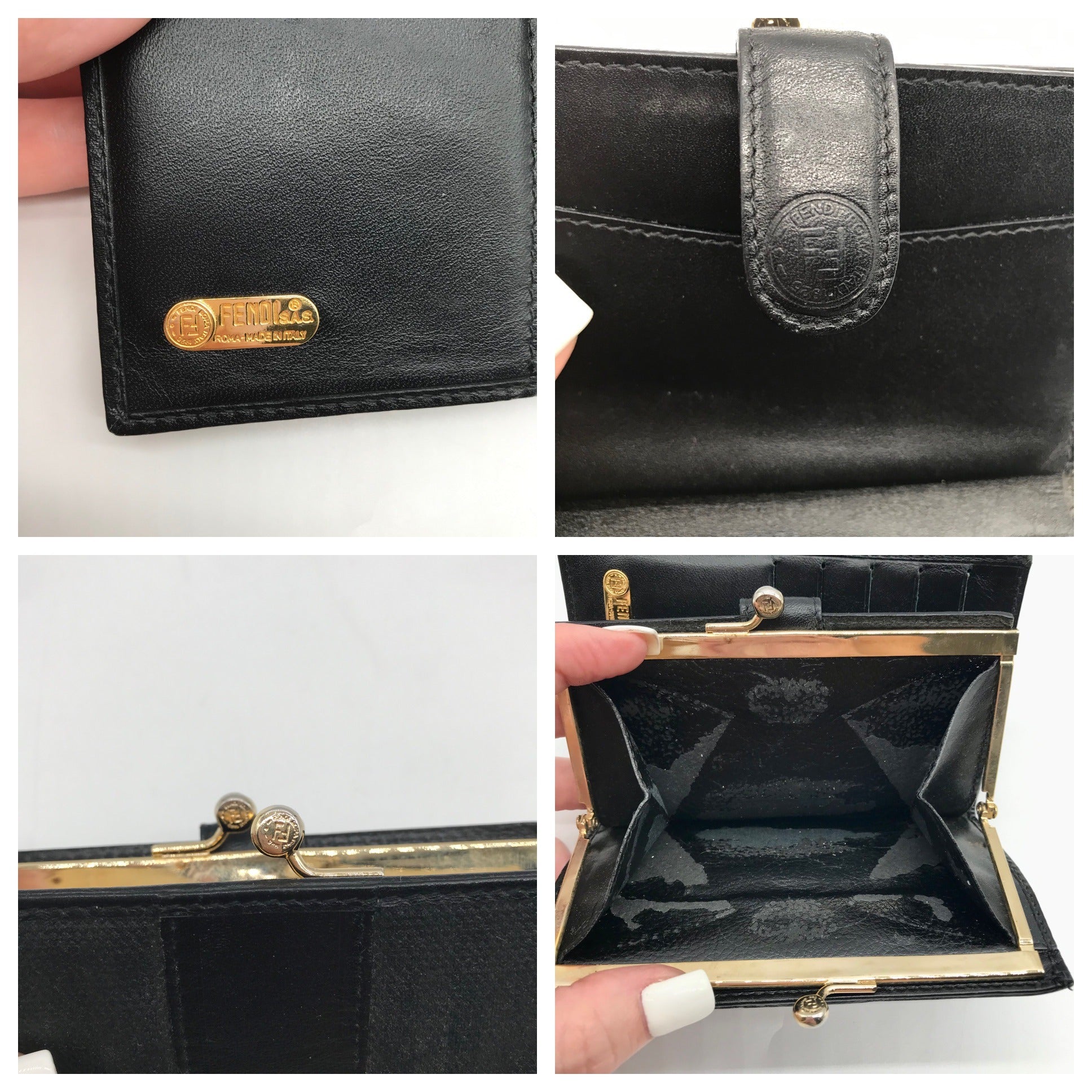 Fendi Black Canvas And Leather Vintage Kiss Lock Wallet