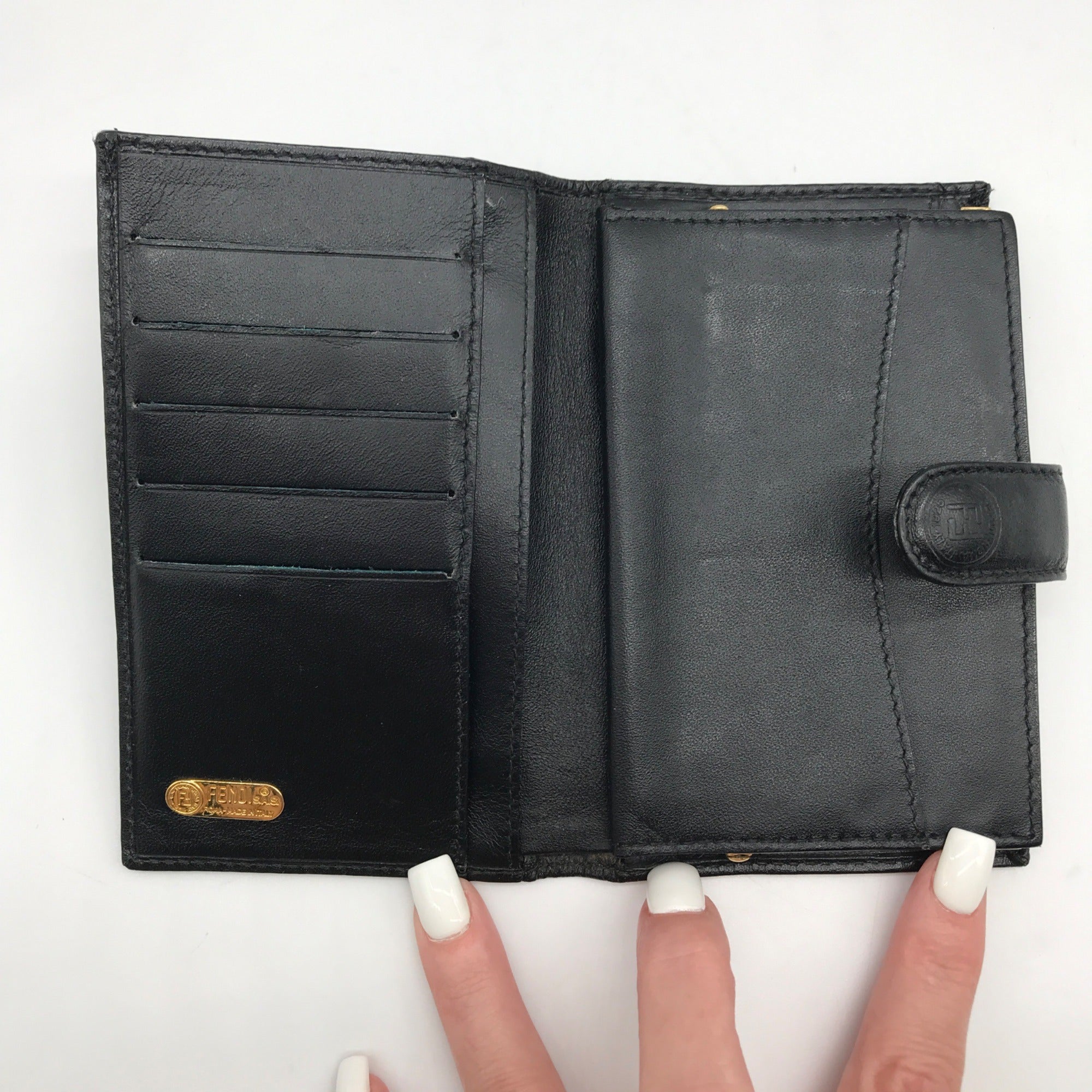 Fendi Black Canvas And Leather Vintage Kiss Lock Wallet