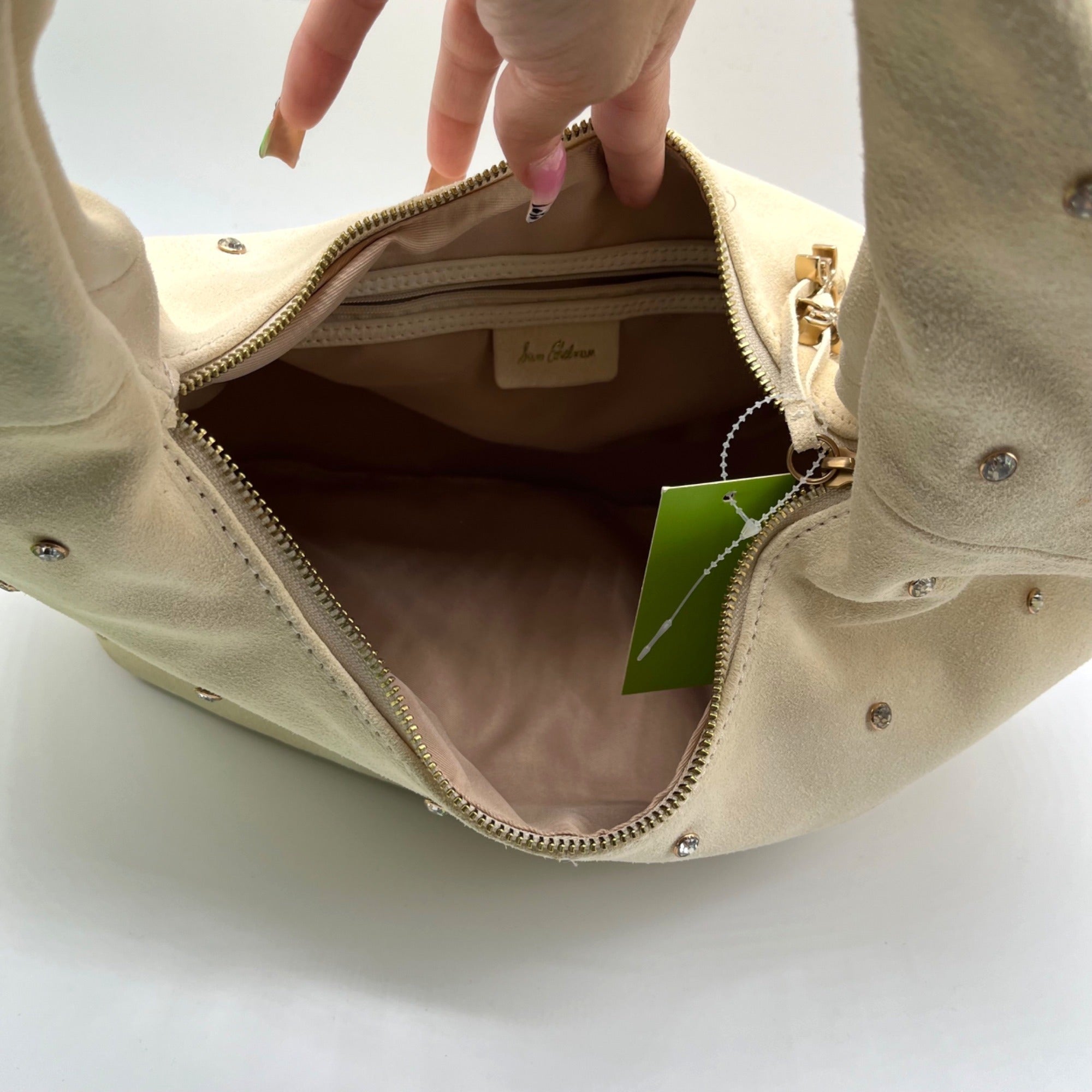 Sam Edelman Faren Rhinestone Medium Beige Suede Hobo