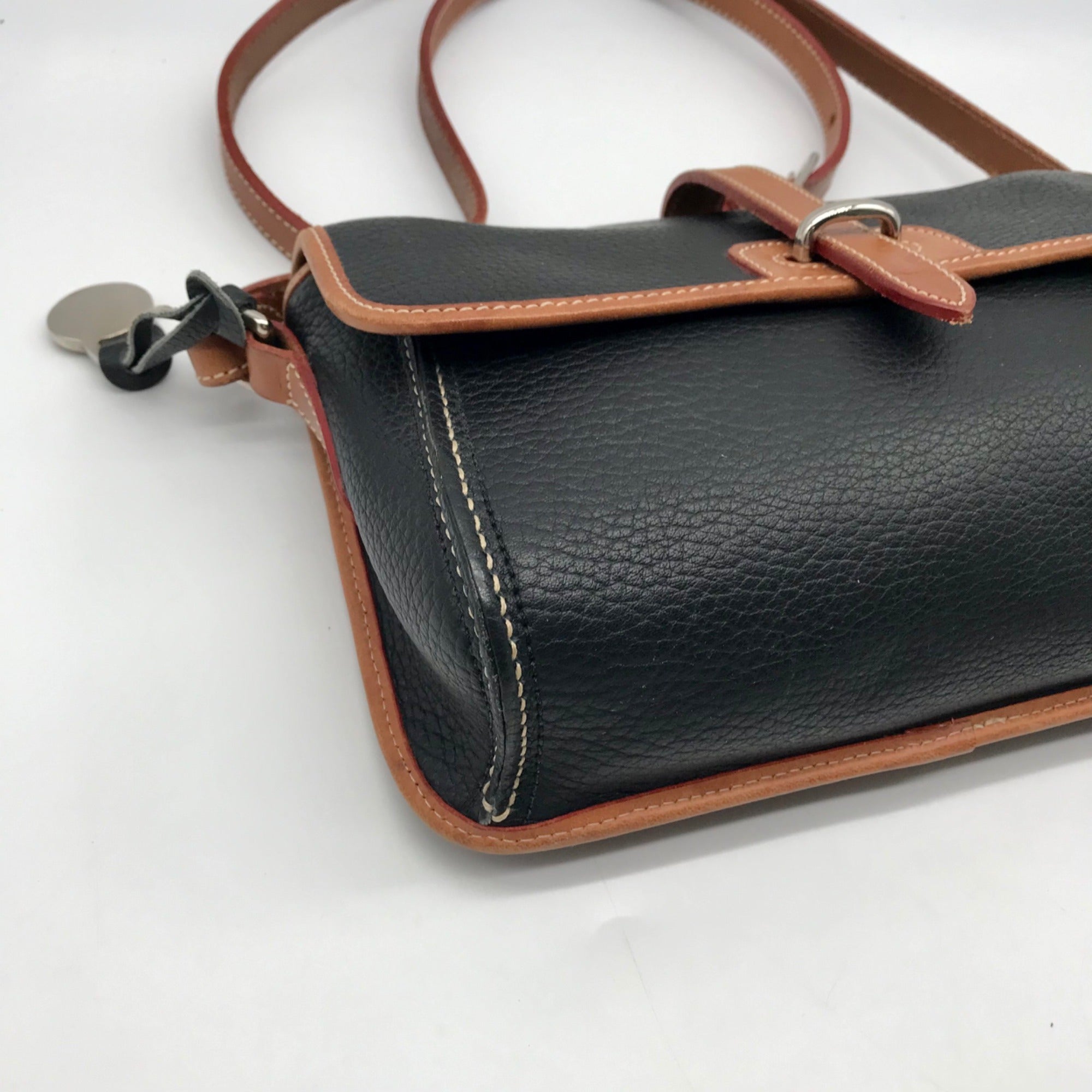 Dooney &amp; Bourke Black &amp; Brown Leather East West Flap Crossbody Bag