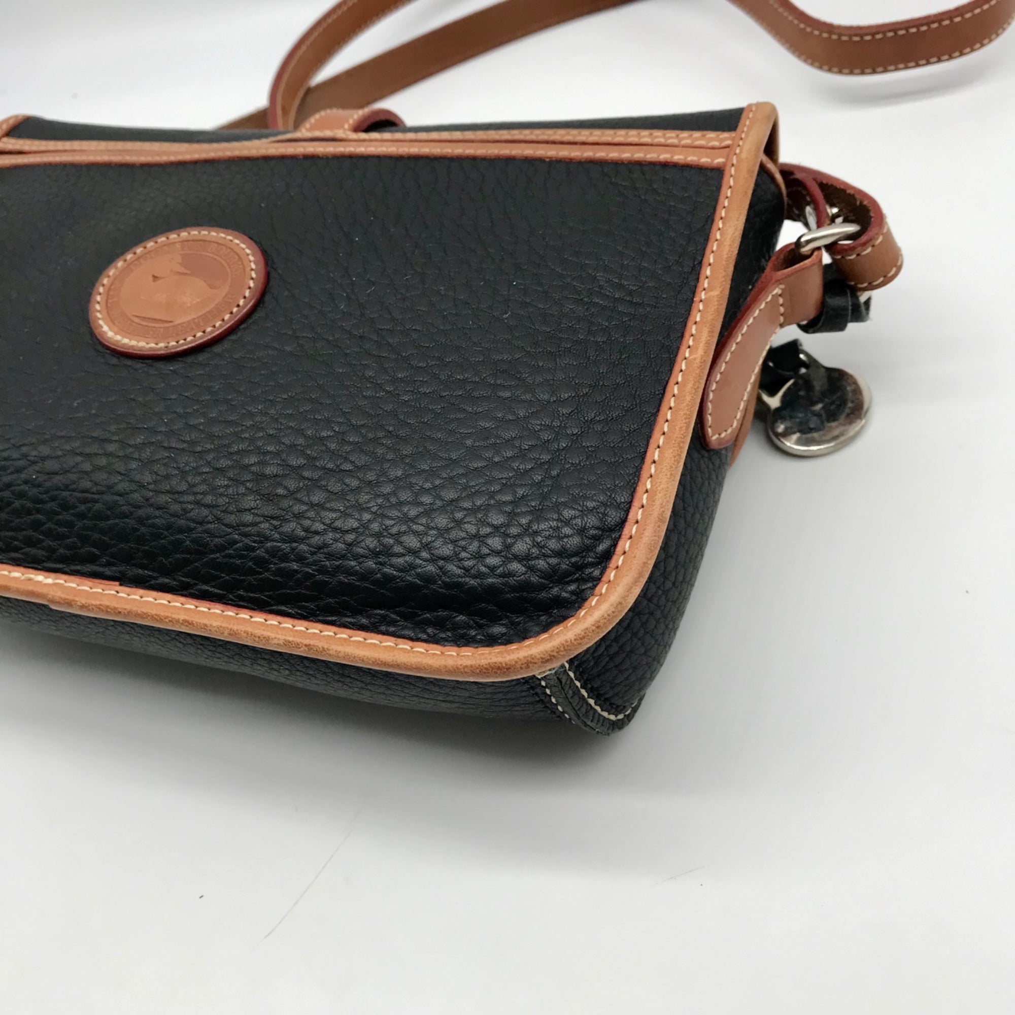 Dooney &amp; Bourke Black &amp; Brown Leather East West Flap Crossbody Bag