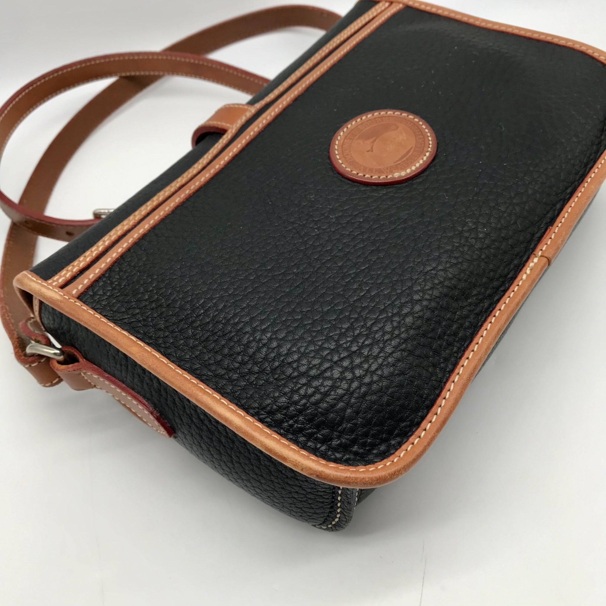 Dooney &amp; Bourke Black &amp; Brown Leather East West Flap Crossbody Bag