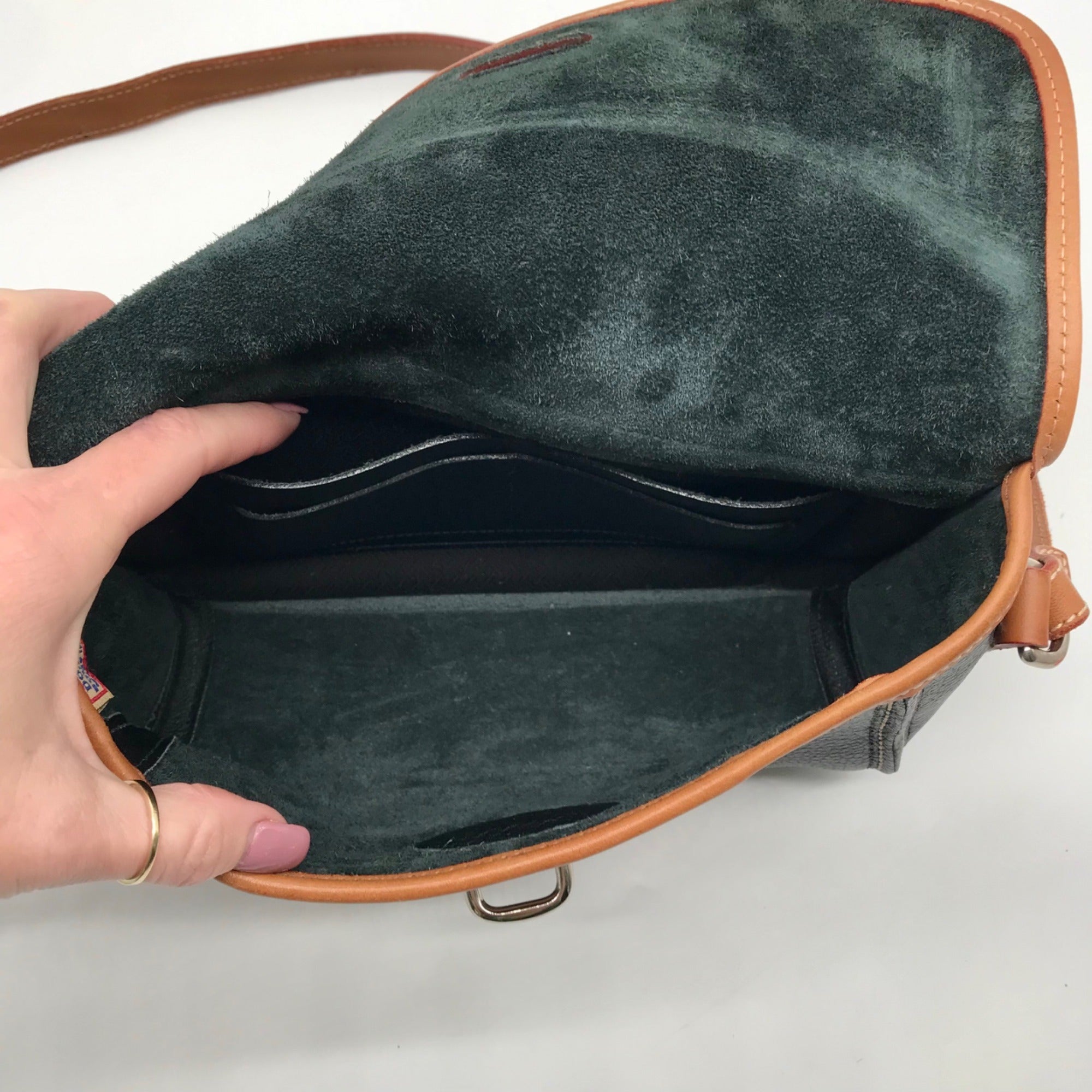 Dooney &amp; Bourke Black &amp; Brown Leather East West Flap Crossbody Bag