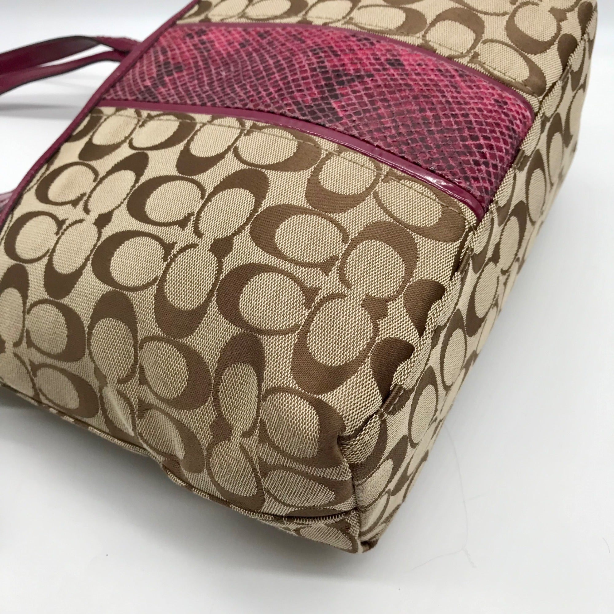 Coach Brown Canvas Signature Python Stripe Tote BagF25706