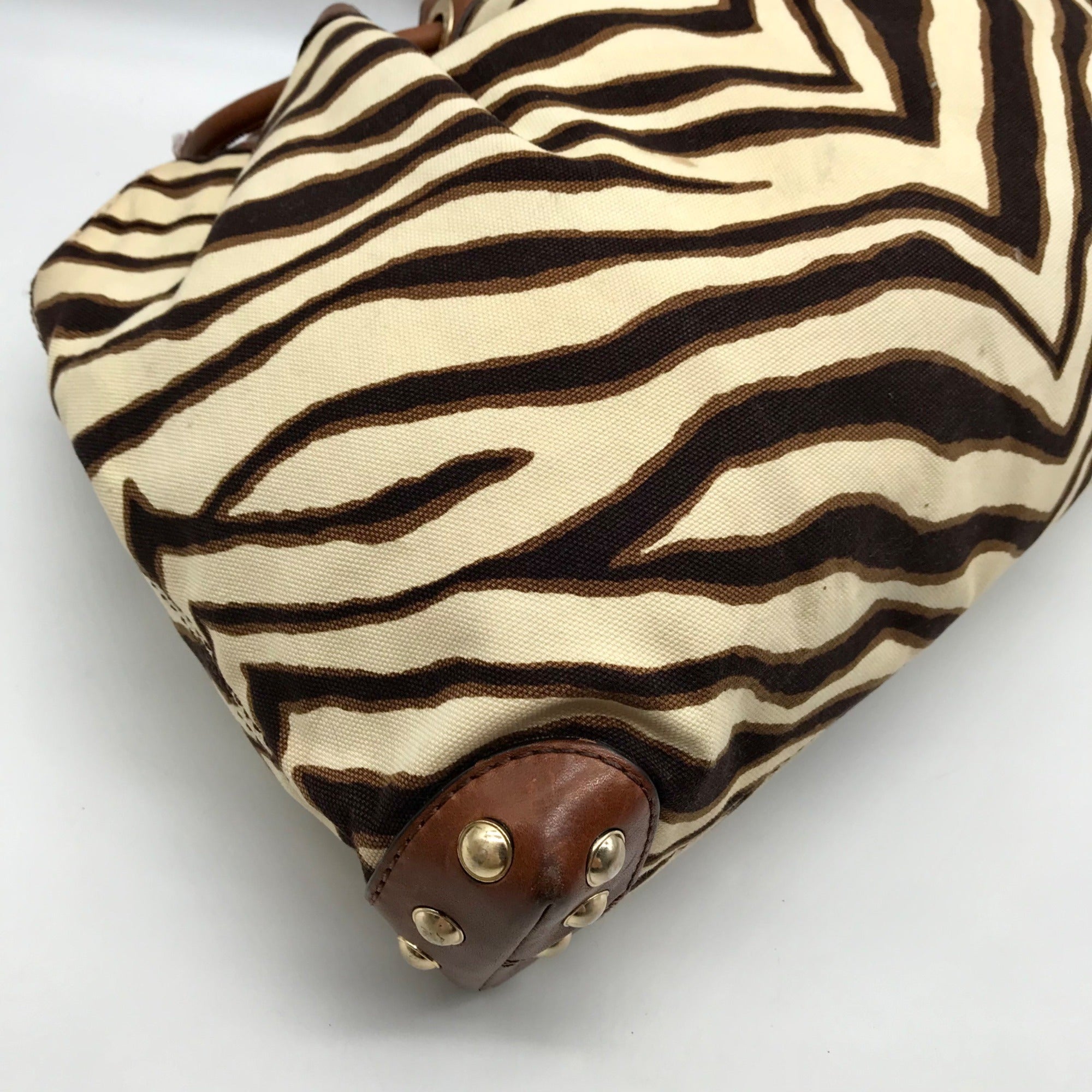 Michael Kors Brown Canvas Zebra Print Shoulder Bag