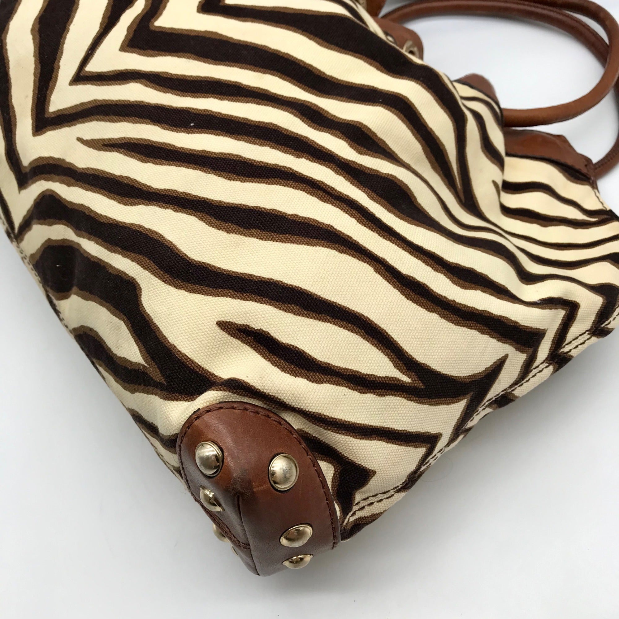 Michael Kors Brown Canvas Zebra Print Shoulder Bag