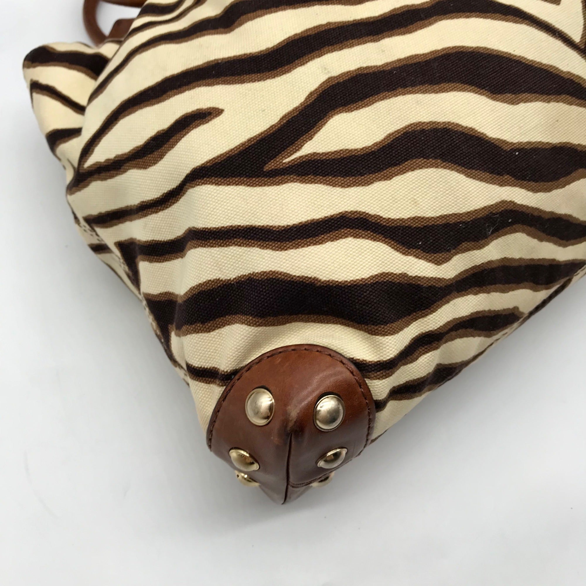 Michael Kors Brown Canvas Zebra Print Shoulder Bag