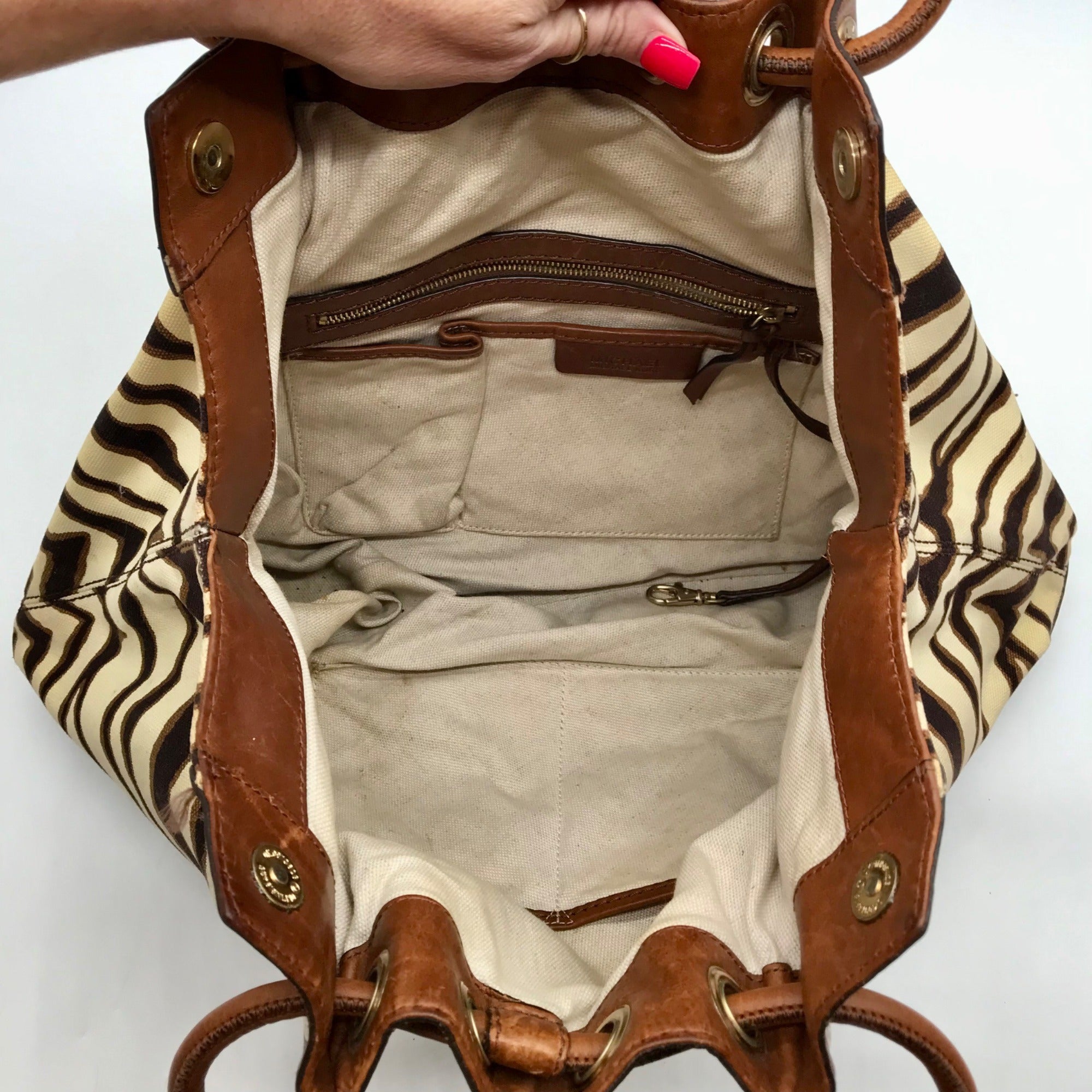 Michael Kors Brown Canvas Zebra Print Shoulder Bag