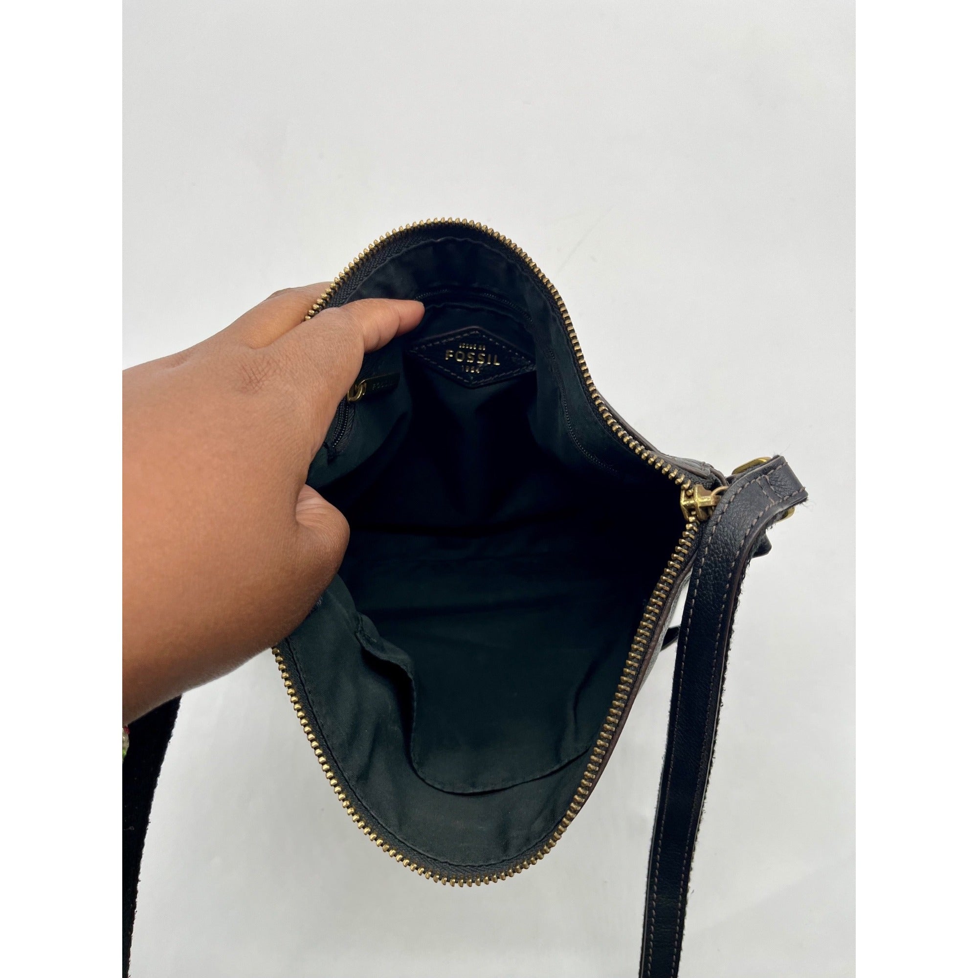 Fossil Black Leather Vintage Crossbody Bag