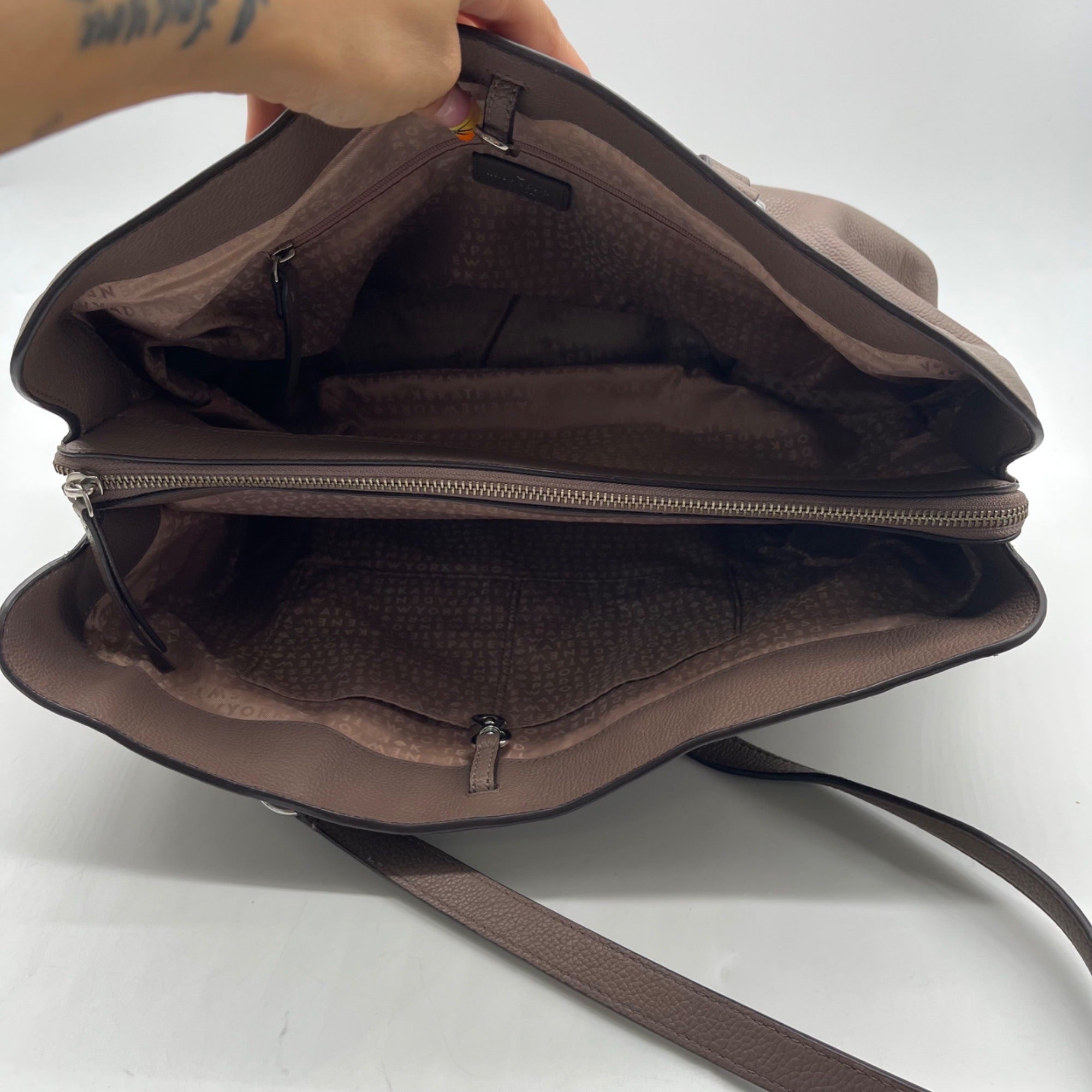 Kate Spade Grayish Pebbled Leather Taupe Color Tote Bag