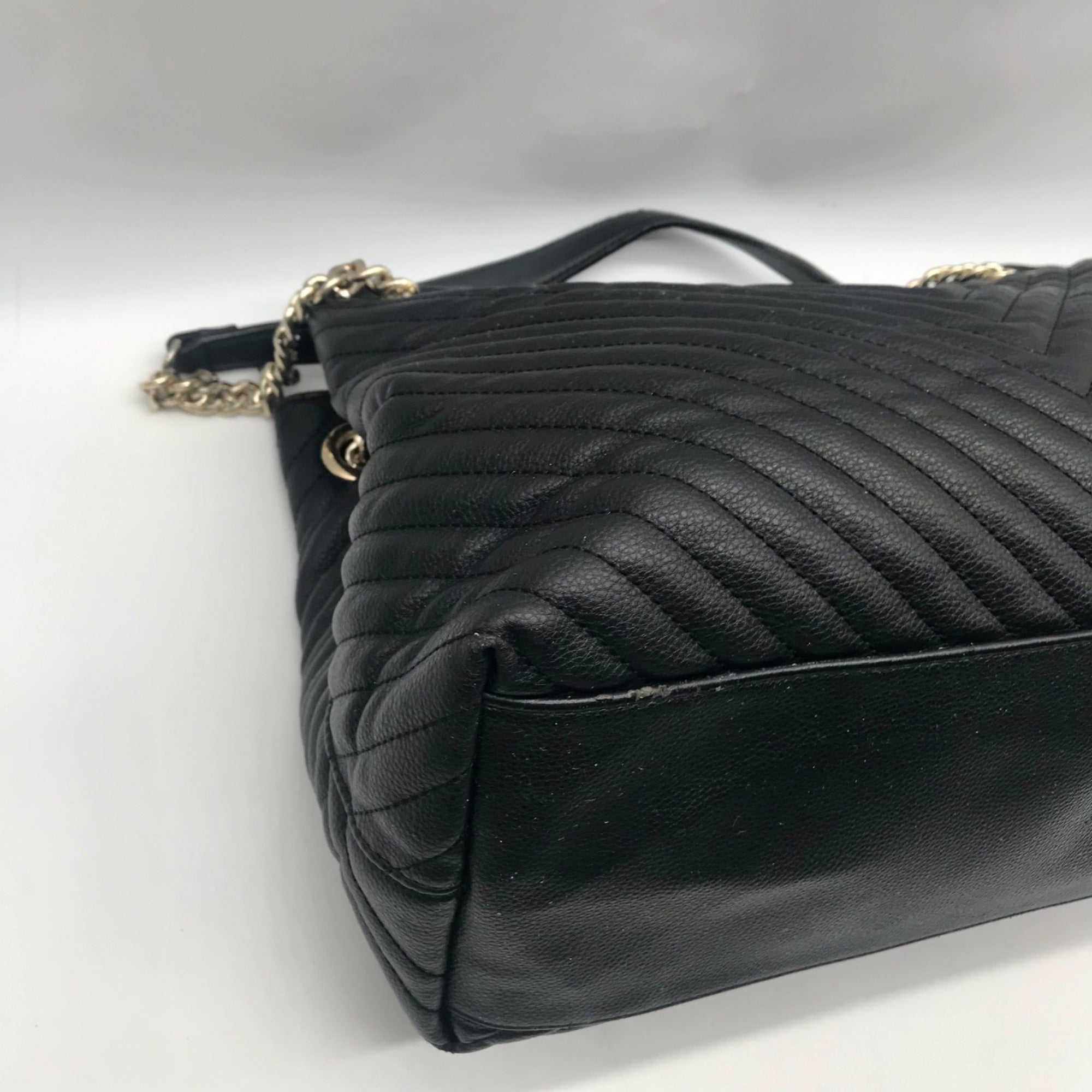 Victoria Secret Black Faux Leather V-Quilt Shoulder Tote