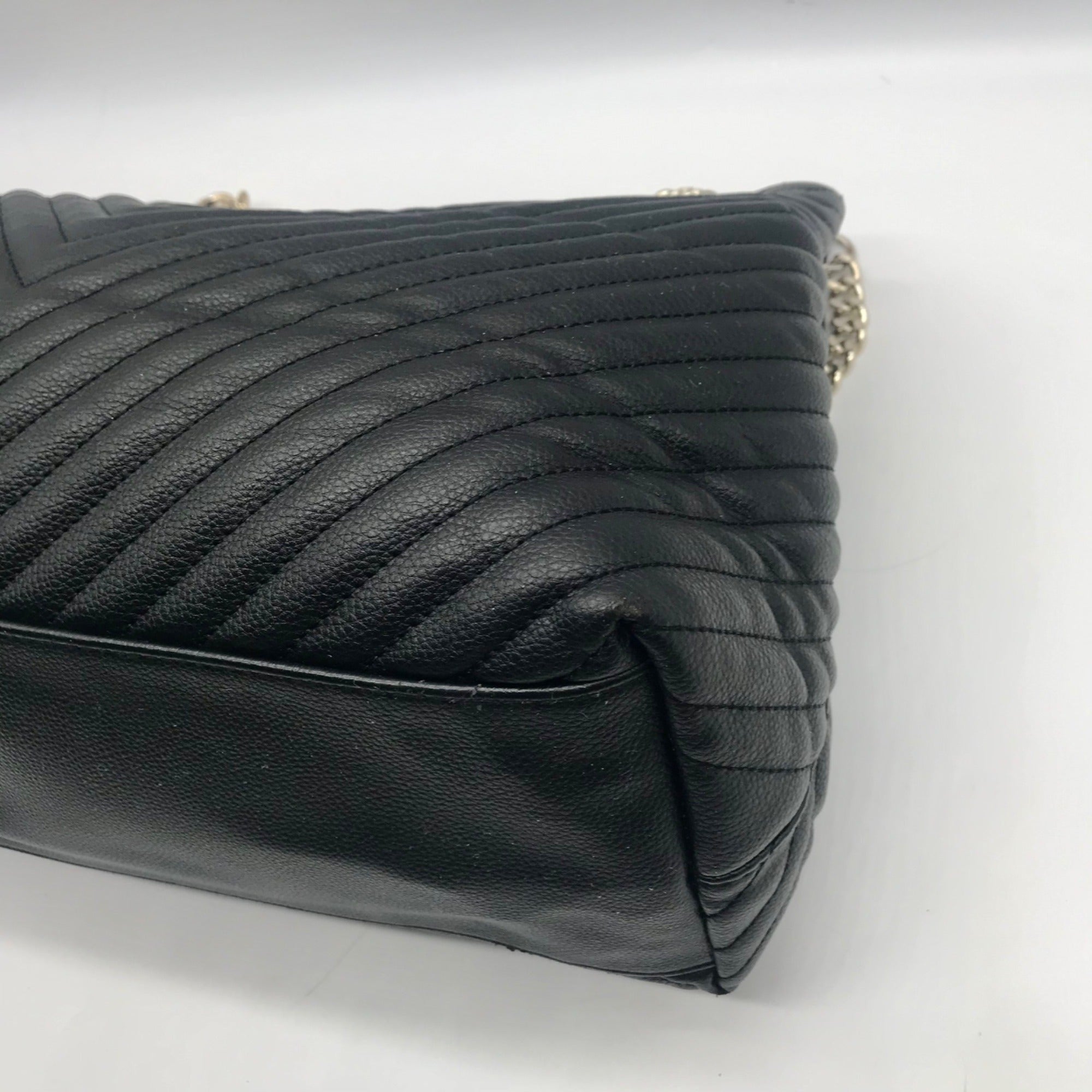 Victoria Secret Black Faux Leather V-Quilt Shoulder Tote