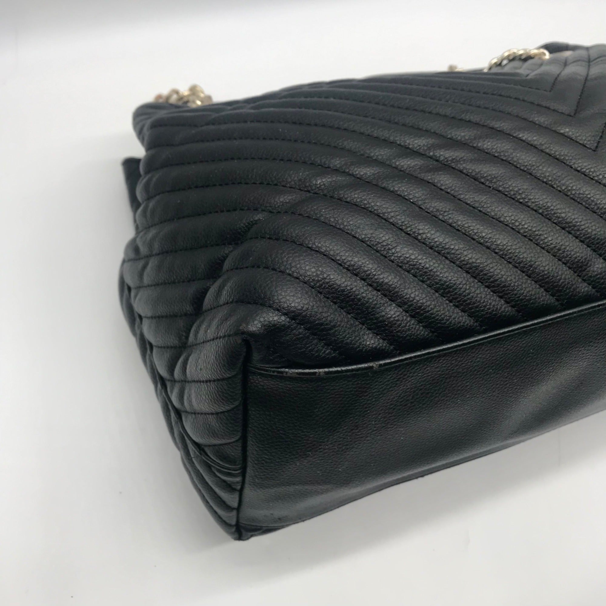 Victoria Secret Black Faux Leather V-Quilt Shoulder Tote