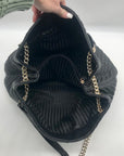 Victoria Secret Black Faux Leather V-Quilt Shoulder Tote